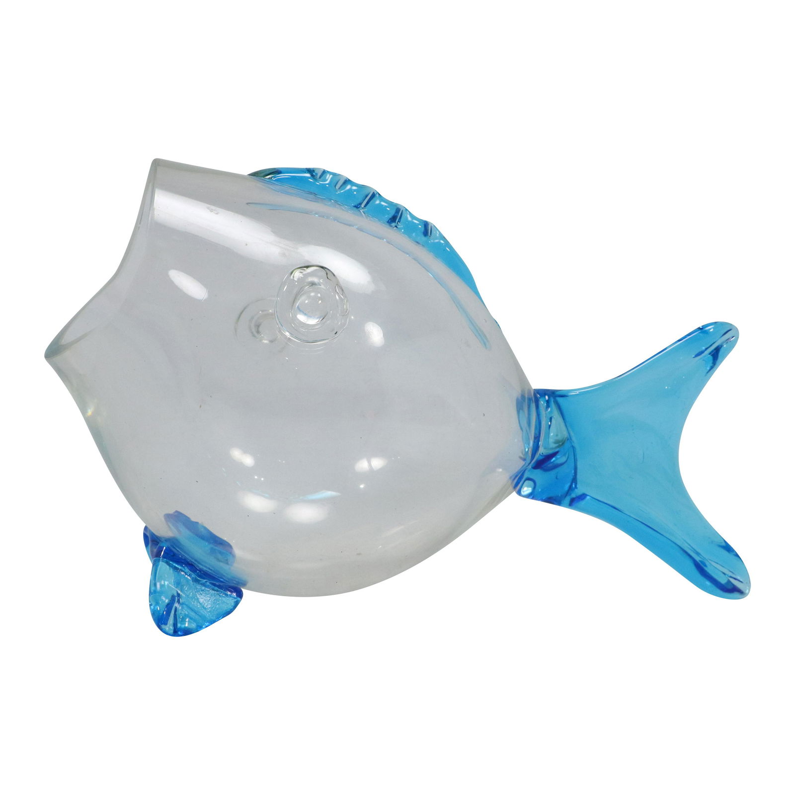 Large Art Glass Figural FISH Bowl Container - Open Mouth, Blue Fins, 17 inches length (1 of 12)