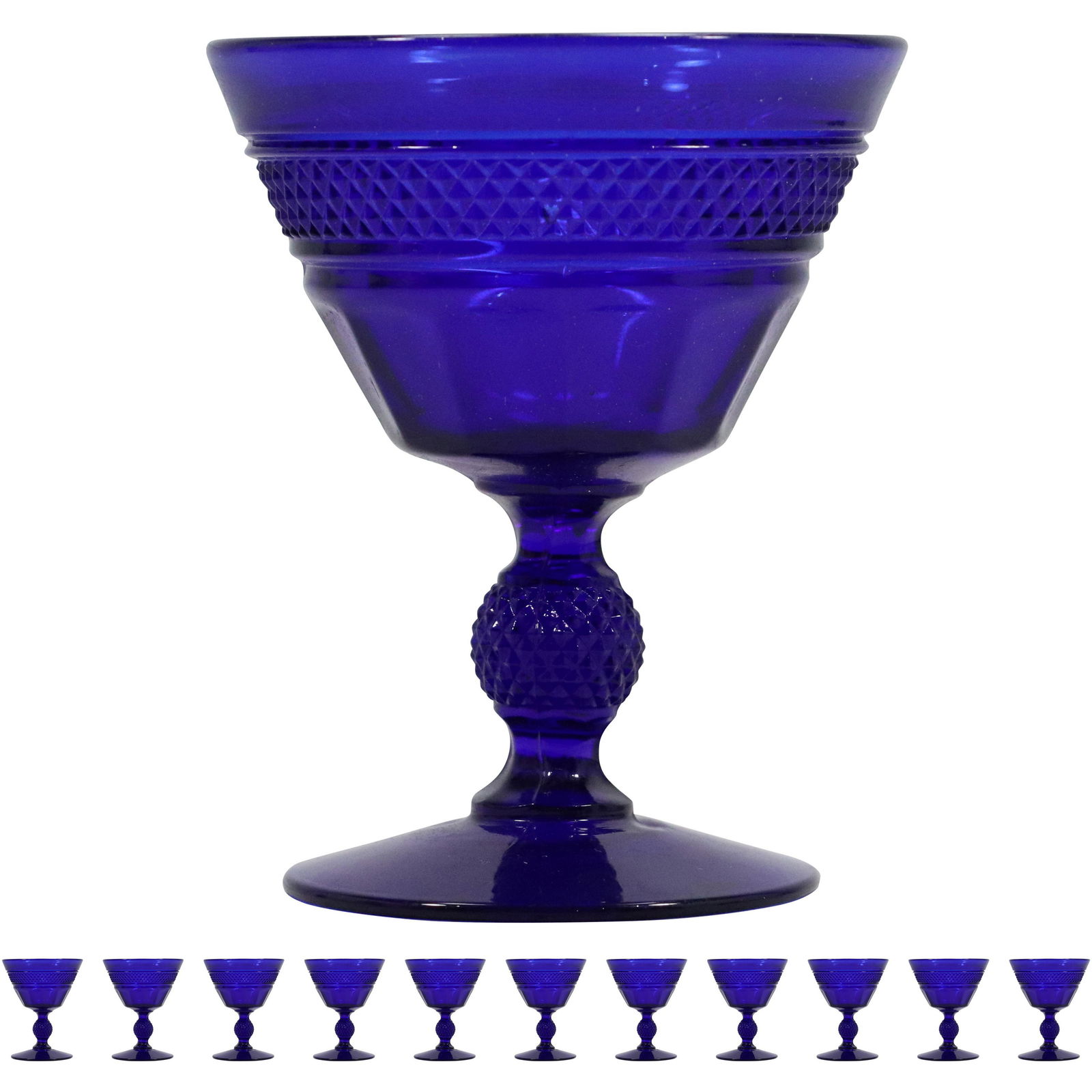 [11] Eleven Cobalt Blue Glass Stemmed Sherbet Glasses (1 of 7)