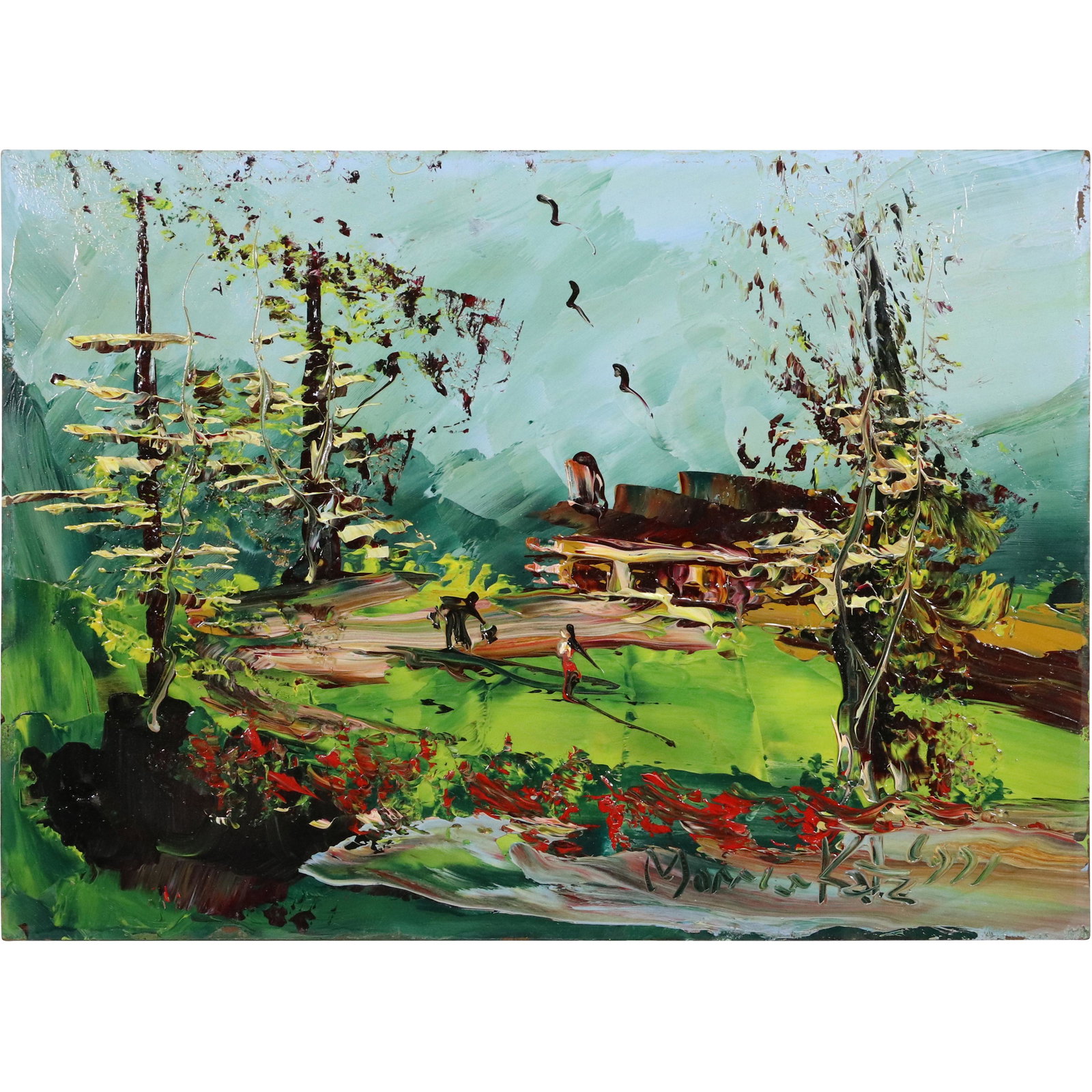 Morris Katz 1971, Jewish American, Oil/b, Life in The Catskills NY Colorful Landscape (1 of 14)