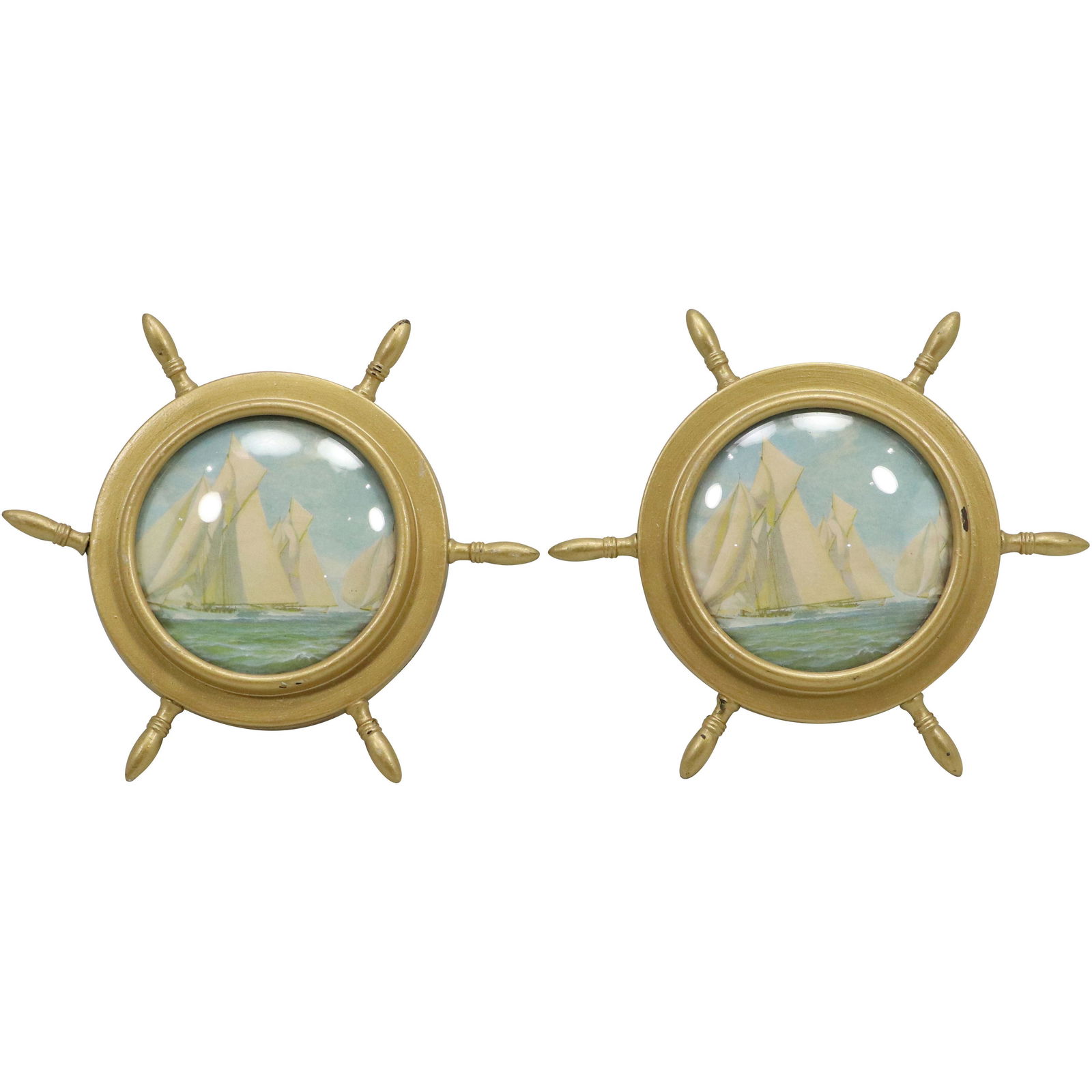 [2] Two Vintage Brass Ship's Wheels Picture Frames (1 of 7)