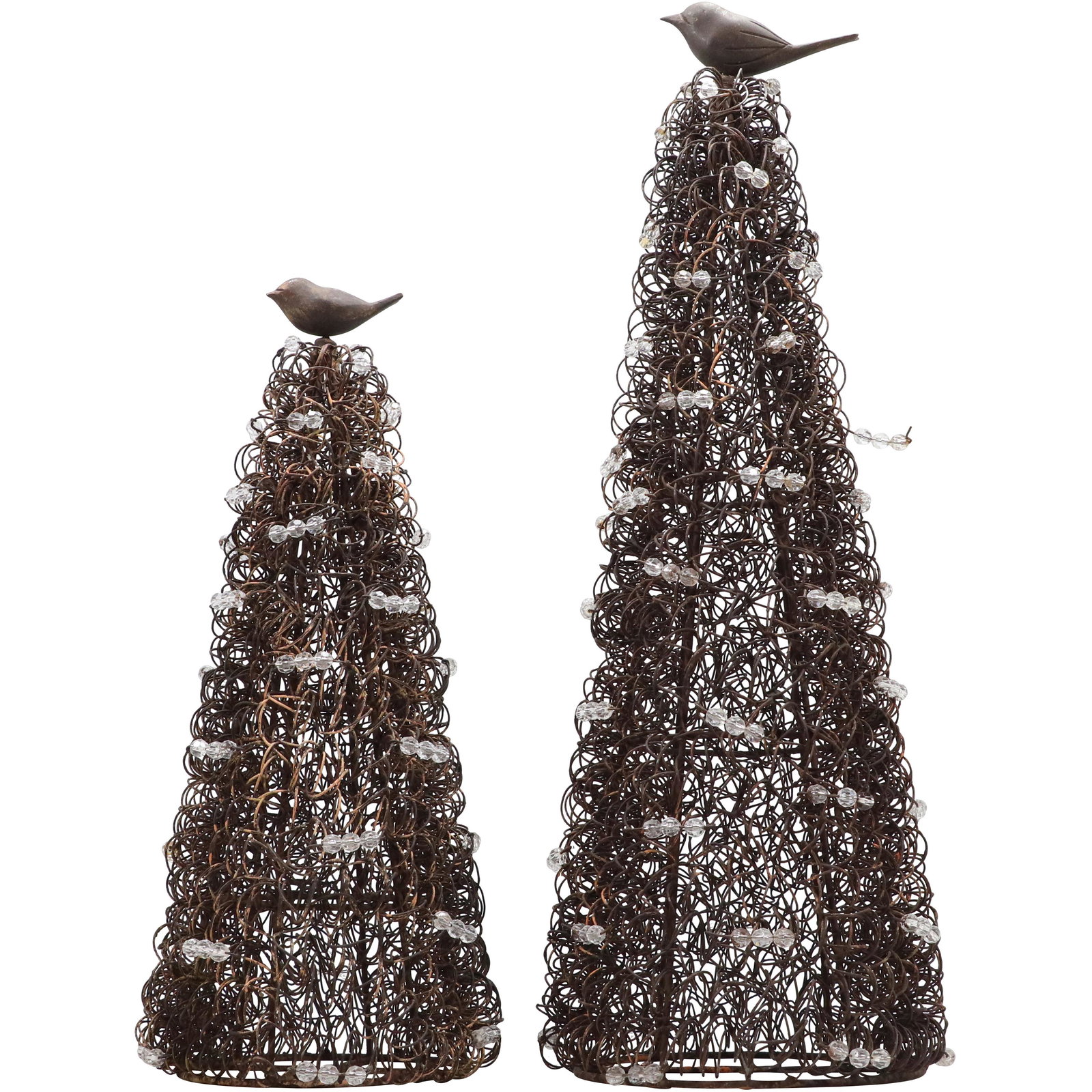 [2] Two Whimsical Reed Sculptured Trees with Birds Atop (1 of 12)