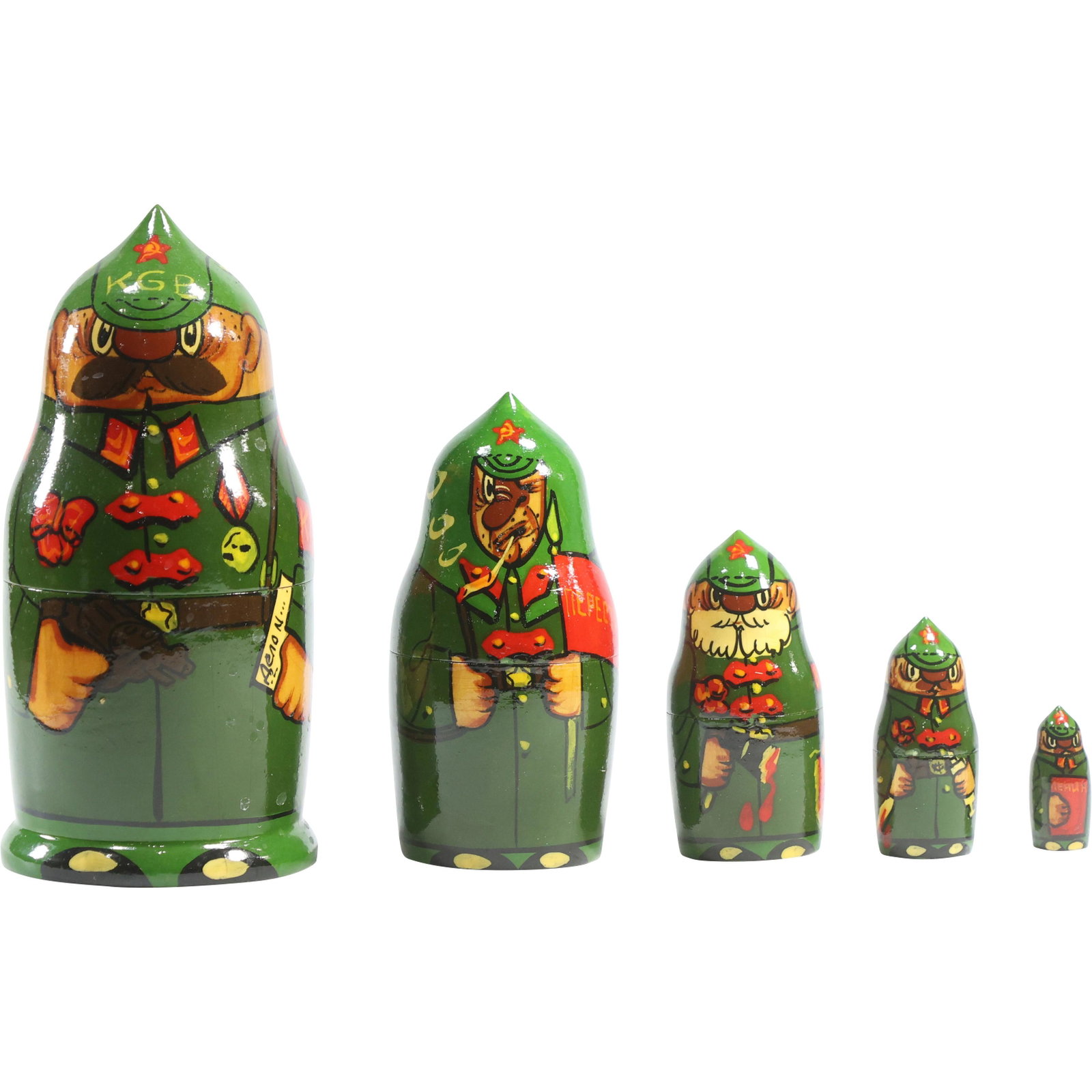 Nesting of 5 Russian Wood Dolls "Russian Military" Graduated Size Characters: Nesting of 5 Russian Wood Dolls "Russian Military" Graduated Size Characters. size: 7 x 3