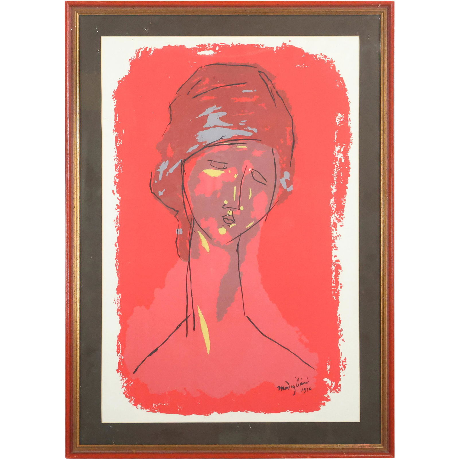 Amedeo Modigliani 1916, Vintage Lithograph Portrait Woman Signed in Plate, Framed: Amedeo Modigliani 1916, Vintage Lithograph Portrait Woman Signed in Plate, Framed. size: 28 x 18.5 matte, 33 x 23.75 outside frame. ASKart: Amedeo Modigliani (1884 - 1920) was active/lived in Italy, F
