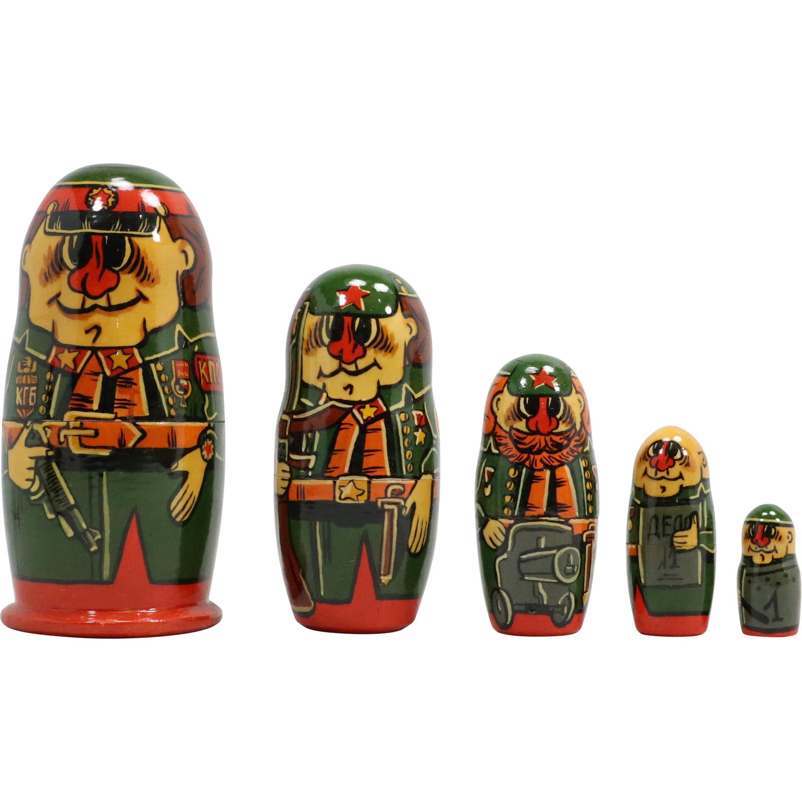 Nesting of 5 Russian Wood Dolls "Military Generals" Graduated Size Characters: Nesting of 5 Russian Wood Dolls "Military Generals" Graduated Size Characters. size: 7h 3.5w