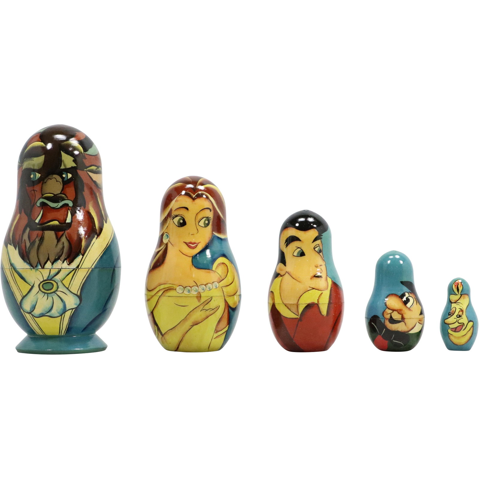 Nesting of 5 Russian Wood Dolls "Aladdin" Graduated Size Characters: Nesting of 5 Russian Wood Dolls "Aladdin" Graduated Size Character5 size: 6h 3w