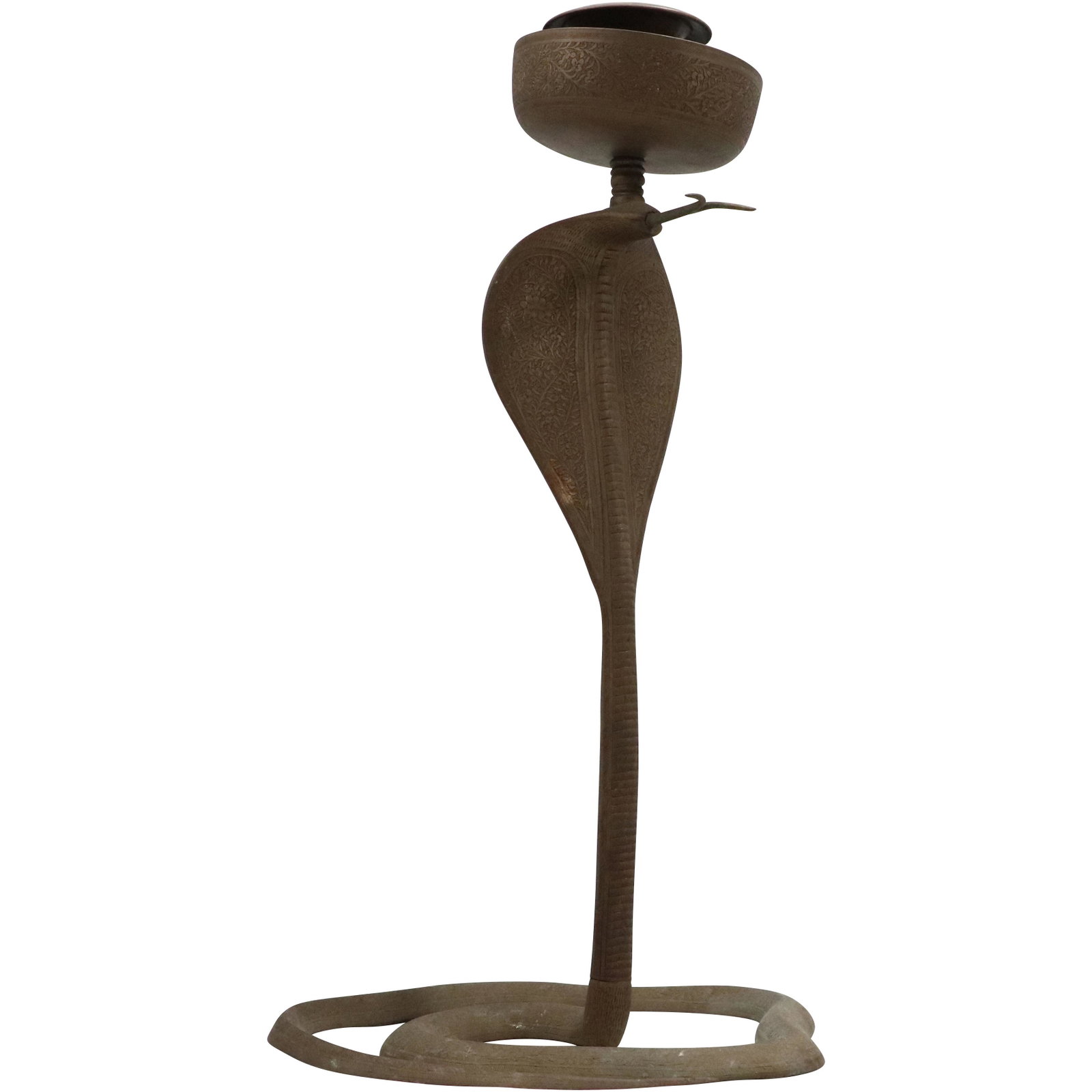 Vintage Brass COBRA Snake Figurative Candleholder, Original Patina Finish: Vintage Brass COBRA Snake Figurative Candleholder, Original Patina Finish. size: 17h 9.75w