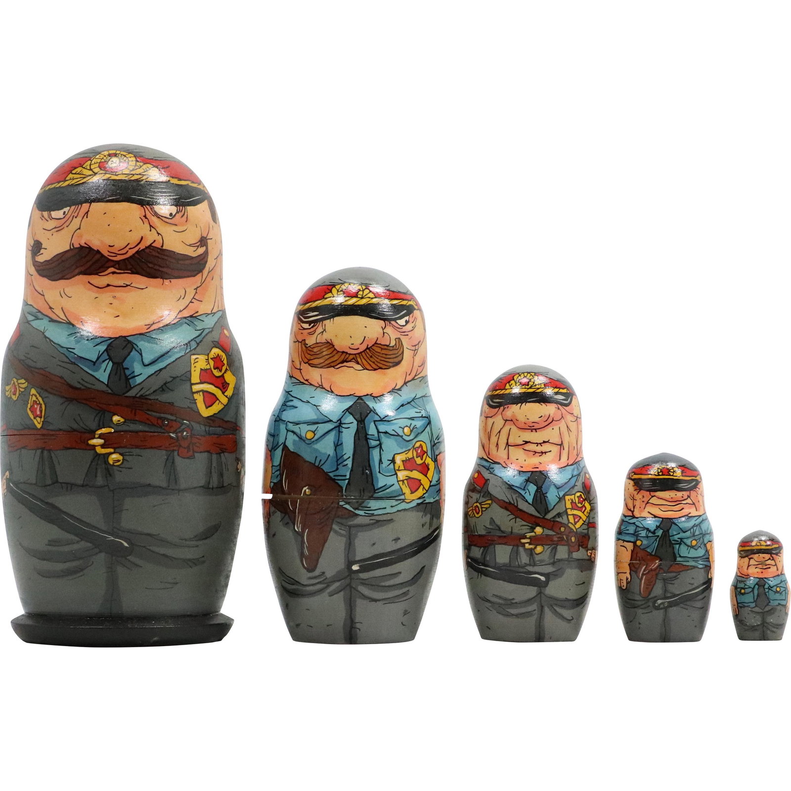 Nesting of 5 Russian Wood Dolls "Policeman" Graduated Size Characters: Nesting of 5 Russian Wood Dolls "Policeman" Graduated Size Characters. size: 7h 3.25w