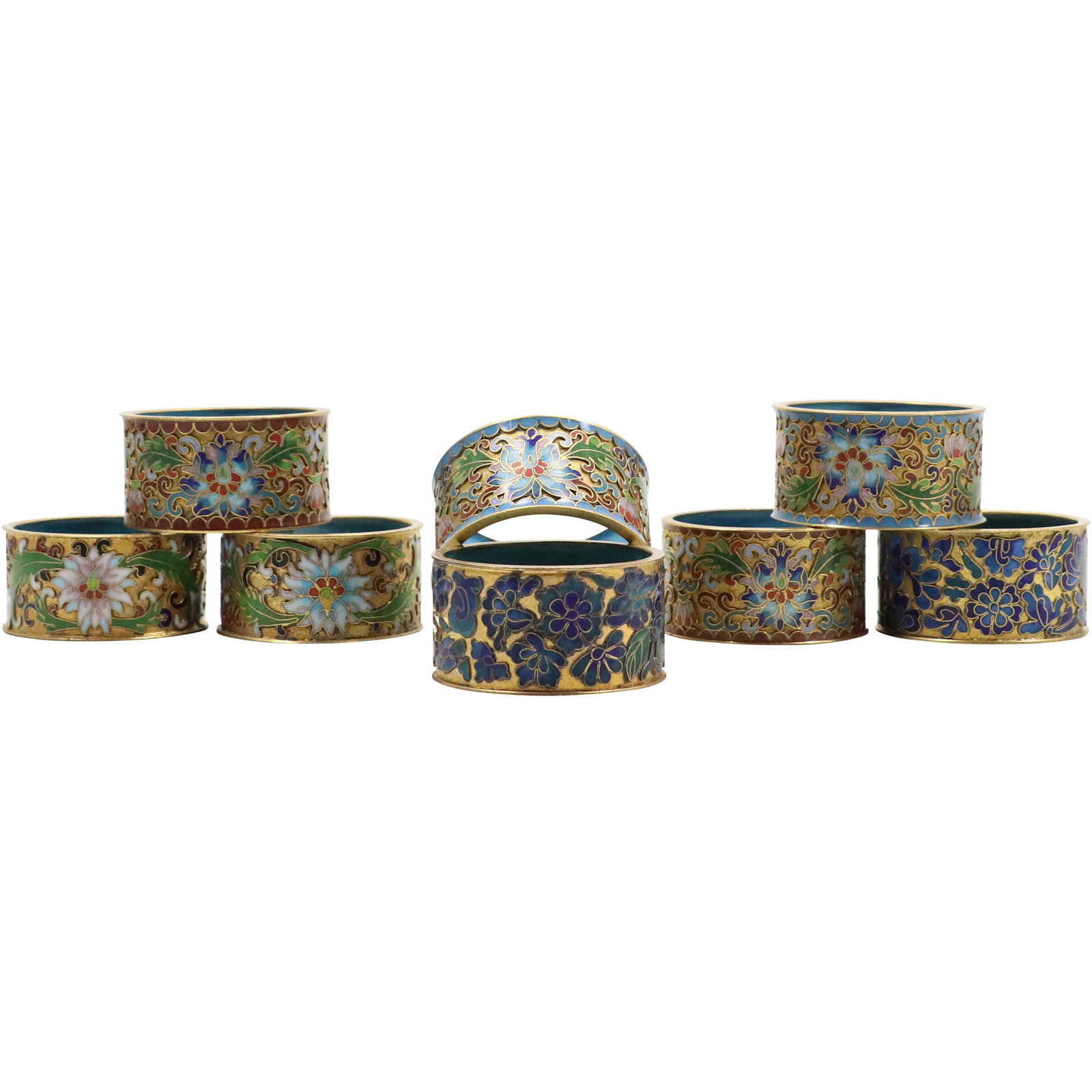 [8] Eight Cloisonne Napkin Rings: [8] Eight Cloisonne Napkin Rings. size: 1.25h 2.25w