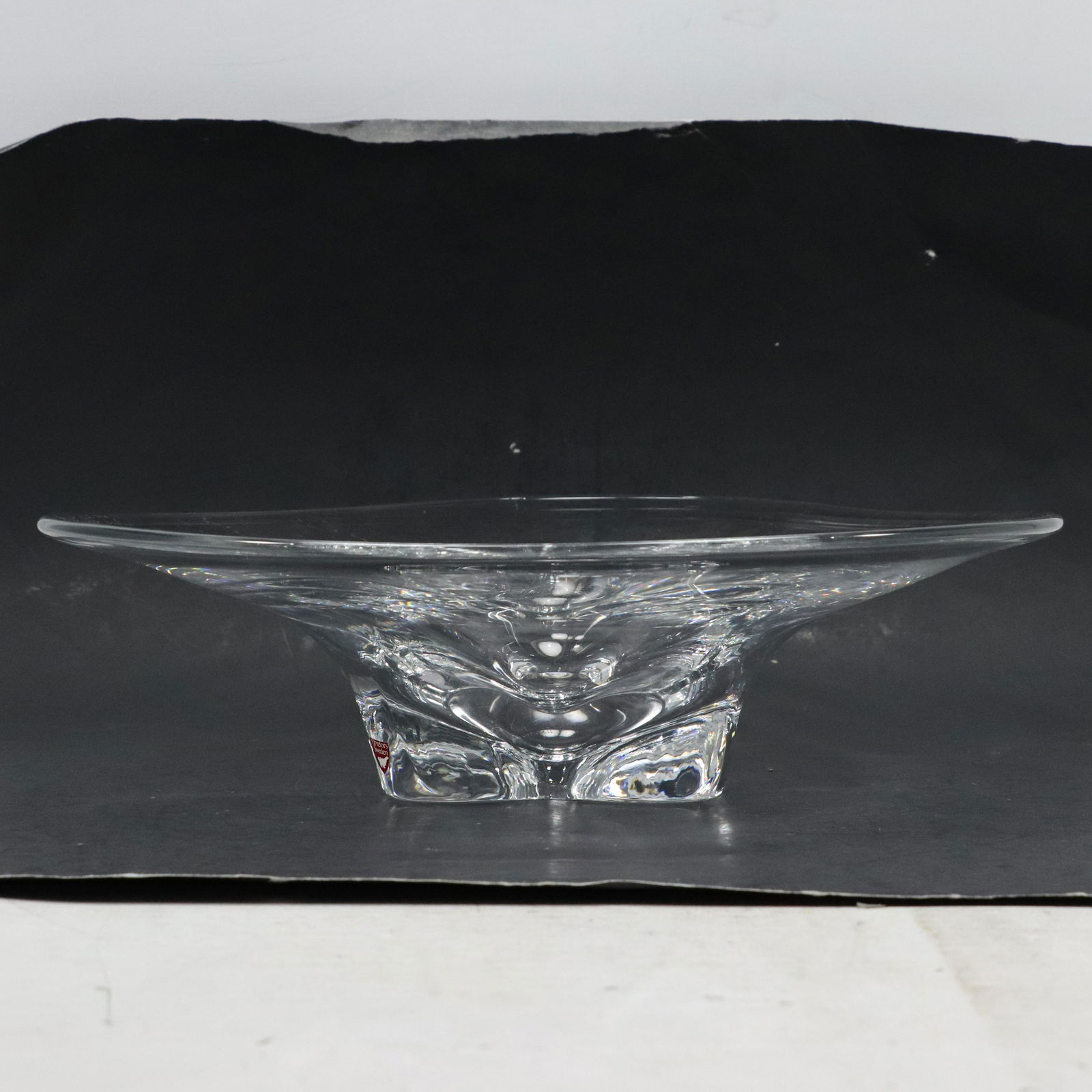 Signed ORREFORS Sweden Pedestal Glass Bowl Mid-Century Modern with Label: Signed ORREFORS Sweden Pedestal Glass Bowl Mid-Century Modern with Label. size: 4h 14w