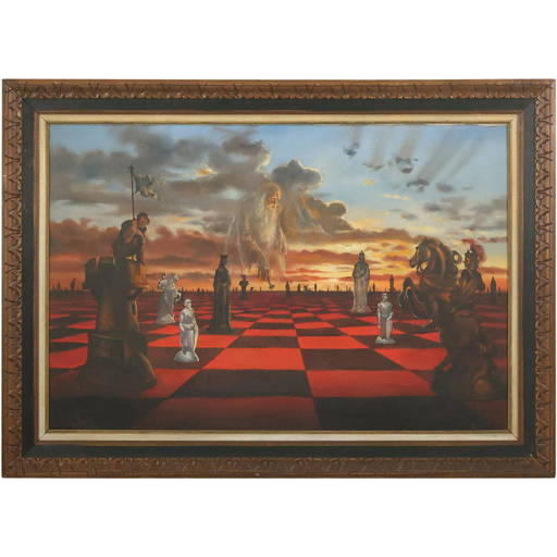 Chess Game, 1890, Oil Painting, Framed for sale at Pamono