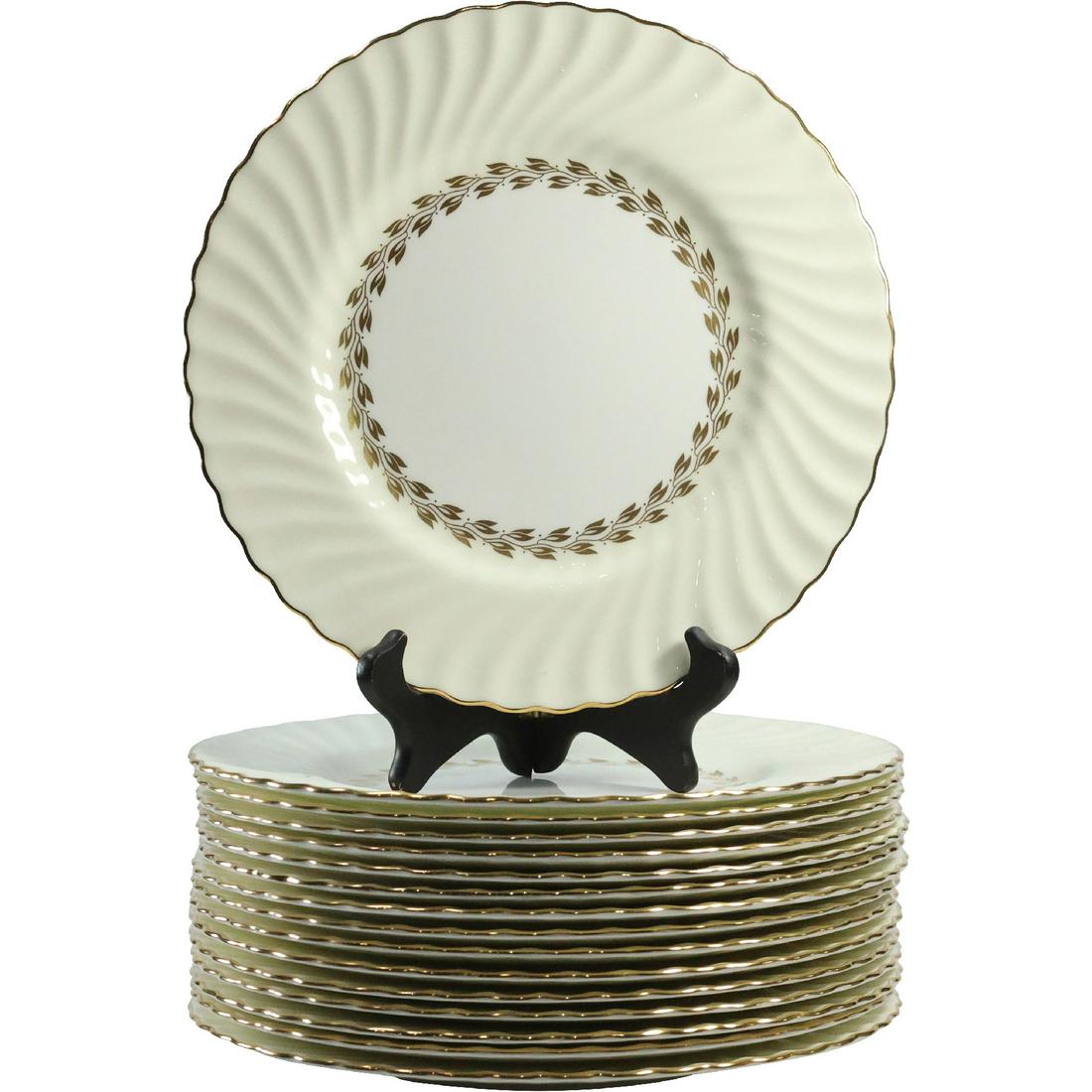 [16] Sixteen MINTON Gold Cheviot Fine Porcelain Dinner Plates: [16] Sixteen MINTON Gold Cheviot Fine Porcelain Dinner Plates. size: .75 x 10.75