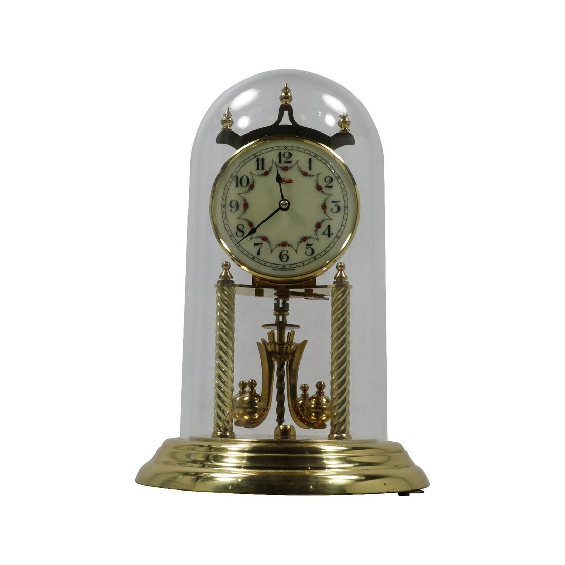 Kundo, Kieninger & Obergfell, West Germany Anniversary Clock, Glass Dome, Porcelain Dial: Kundo, Kieninger & Obergfell, West Germany Anniversary Clock, Glass Dome, Porcelain Dial. size: 12h 8w