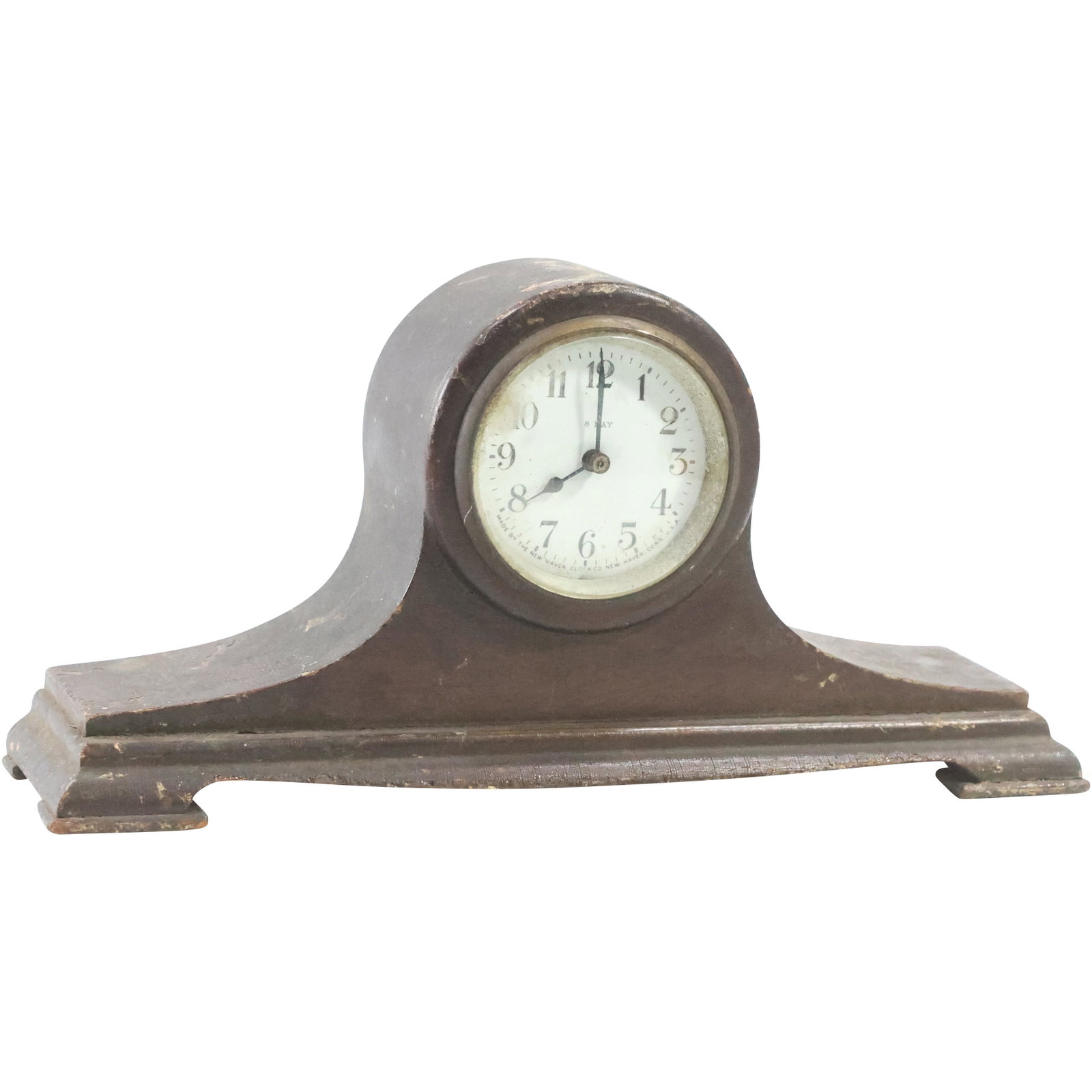 Vintage New Haven 8-Day Hump Back Mantle Clock - Wood Case: Vintage New Haven 8-Day Hump Back Mantle Clock - Wood Case. size: 4.75 x 9.75 x 2.5