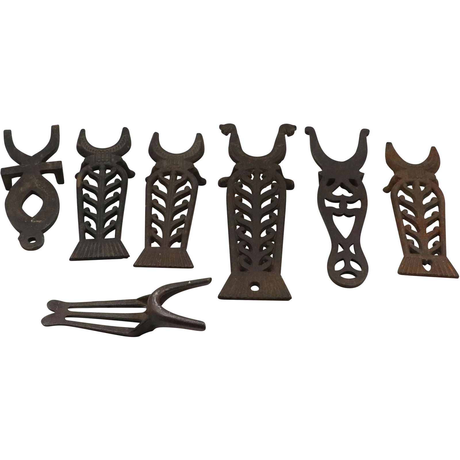 [7] Assorted Cast Iron Antique Bootjacks from Estate Collection: [7] Assorted Cast Iron Antique Bootjacks from Estate Collection. size: 9 14.5h 3.75 5.25w