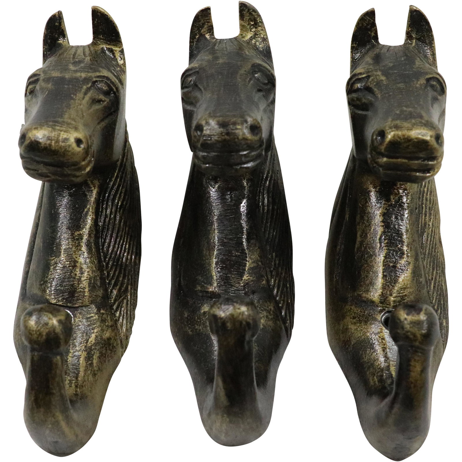 [3] Cast Iron Horse Head Equestrian Wall Hooks for Hats, Jackets, Straps: [3] Cast Iron Horse Head Equestrian Wall Hooks for Hats, Jackets, Straps. size: 3.75h 6.5w