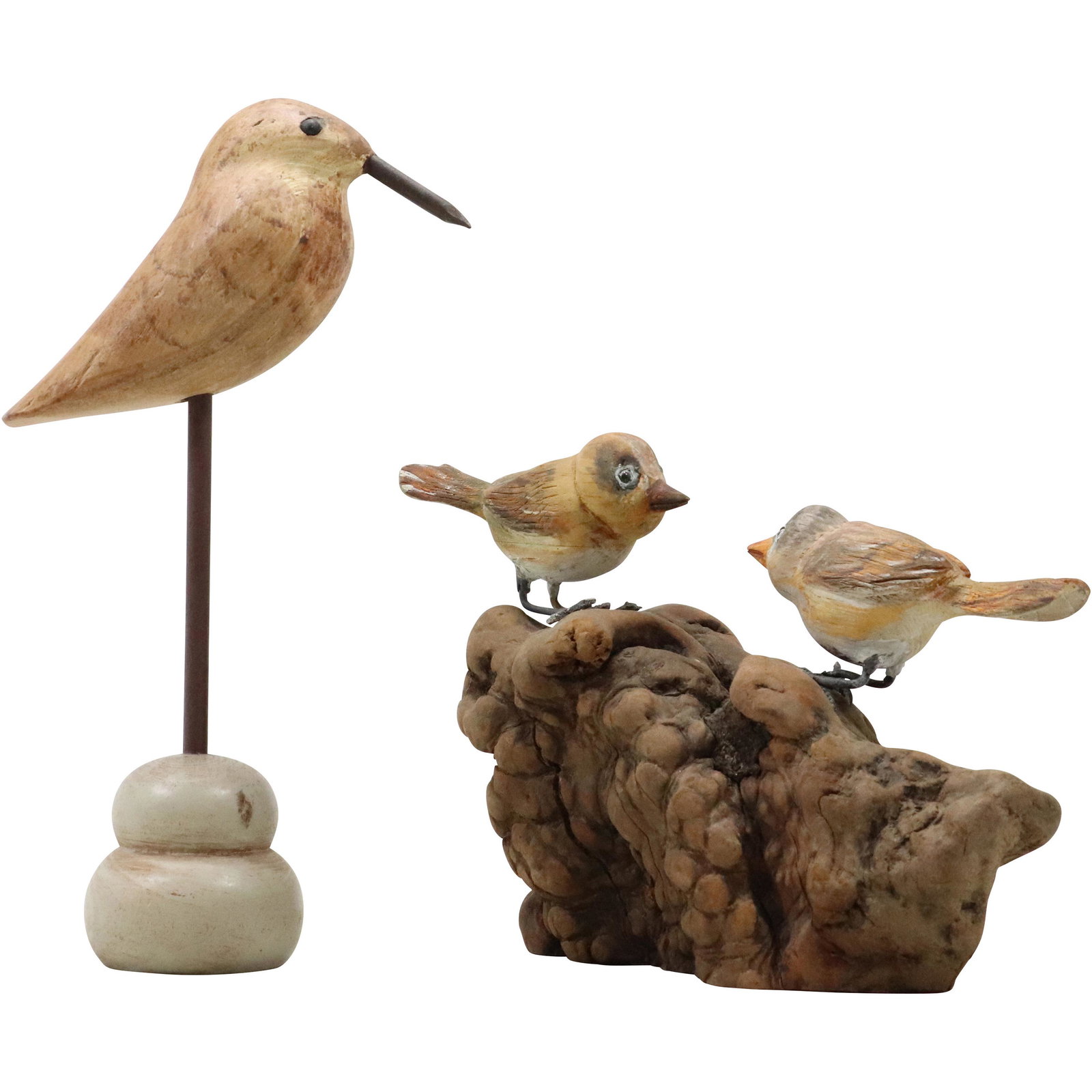 [2] Carved Wooden Shore Birds Sculptures, Single and a Double Grouping (1 of 8)