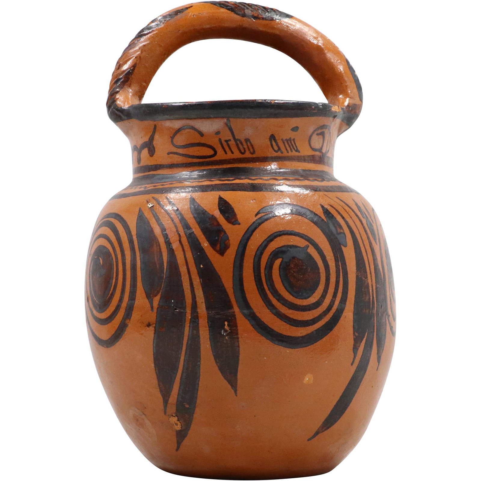 Decorated Redware Pottery Handled Vessel (1 of 11)