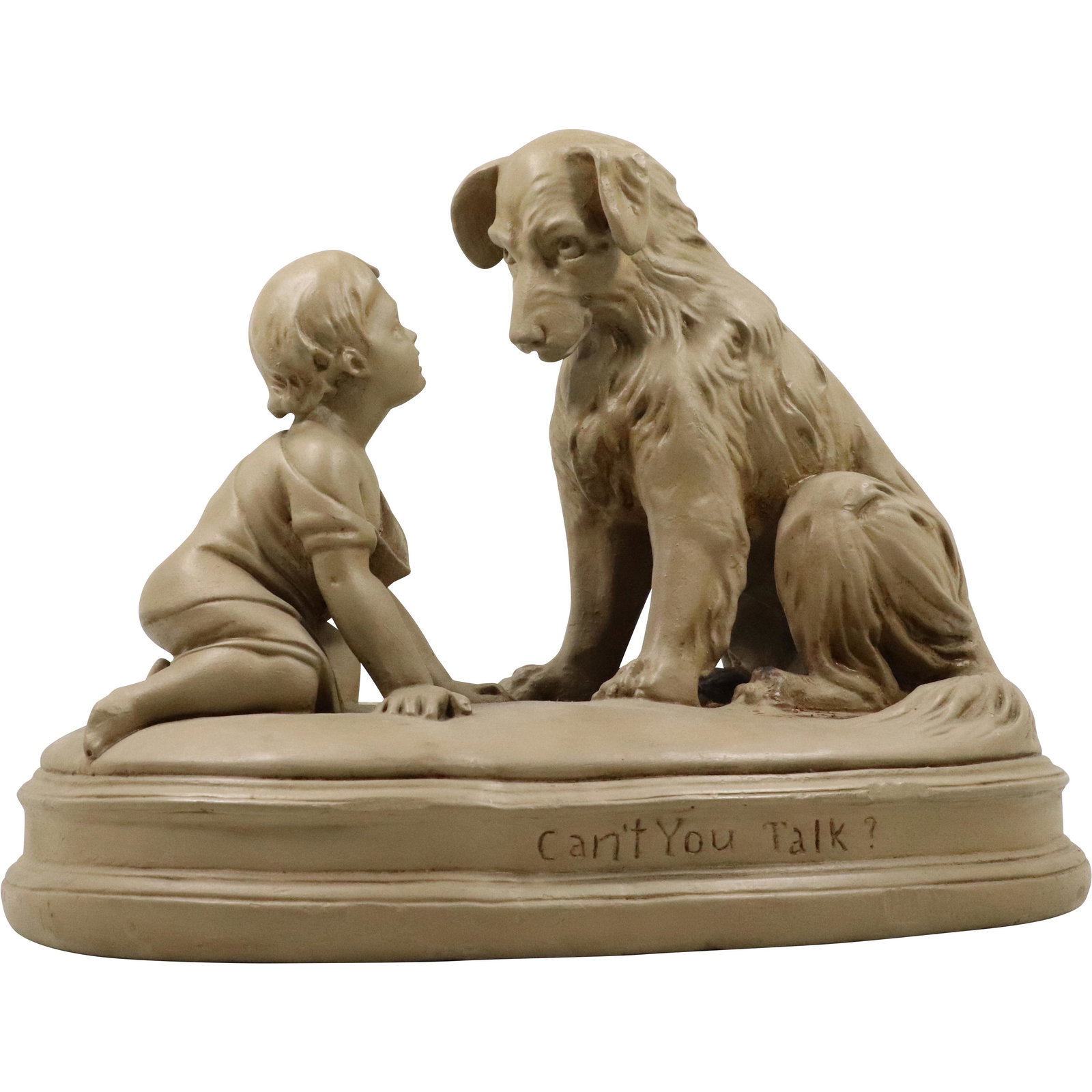 Can't You Talk, 19th C. Statuary Grouping Child with Dog, Hard Plaster (1 of 7)