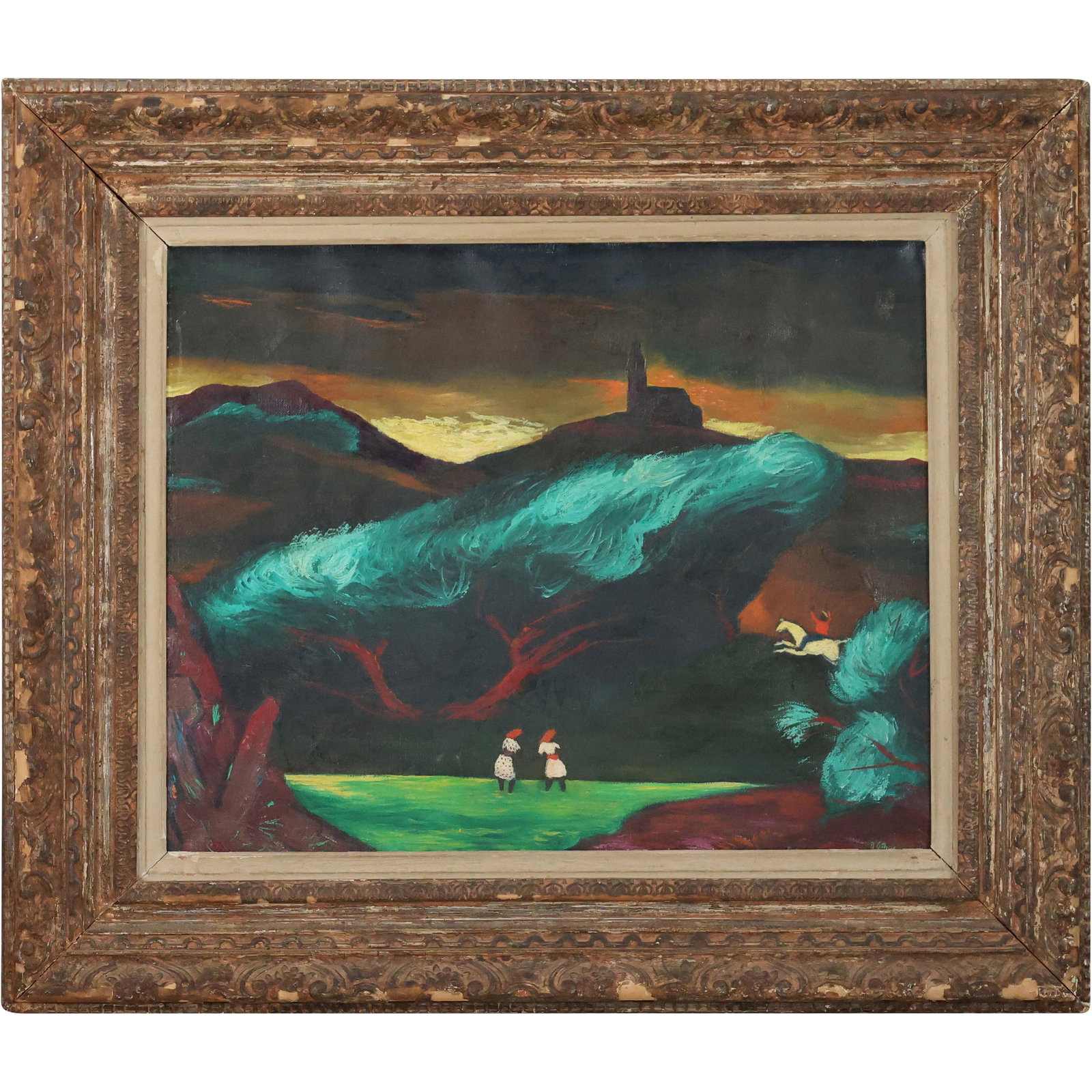 Revington Arthur 1908-1968, Oil Painting Surrealist Abstract Landscape with Figures (1 of 14)