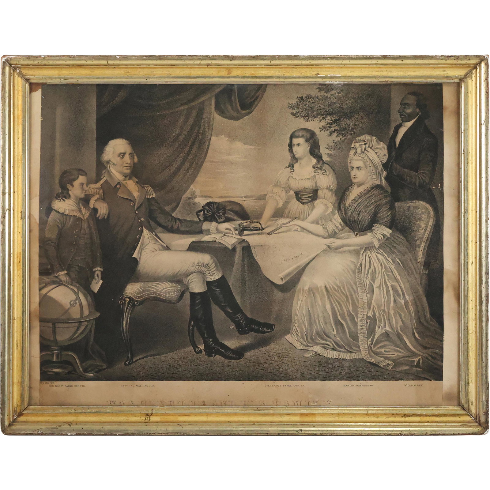 Early Engraving George Washington and Family, Original Lemon Gilt Frame (1 of 13)
