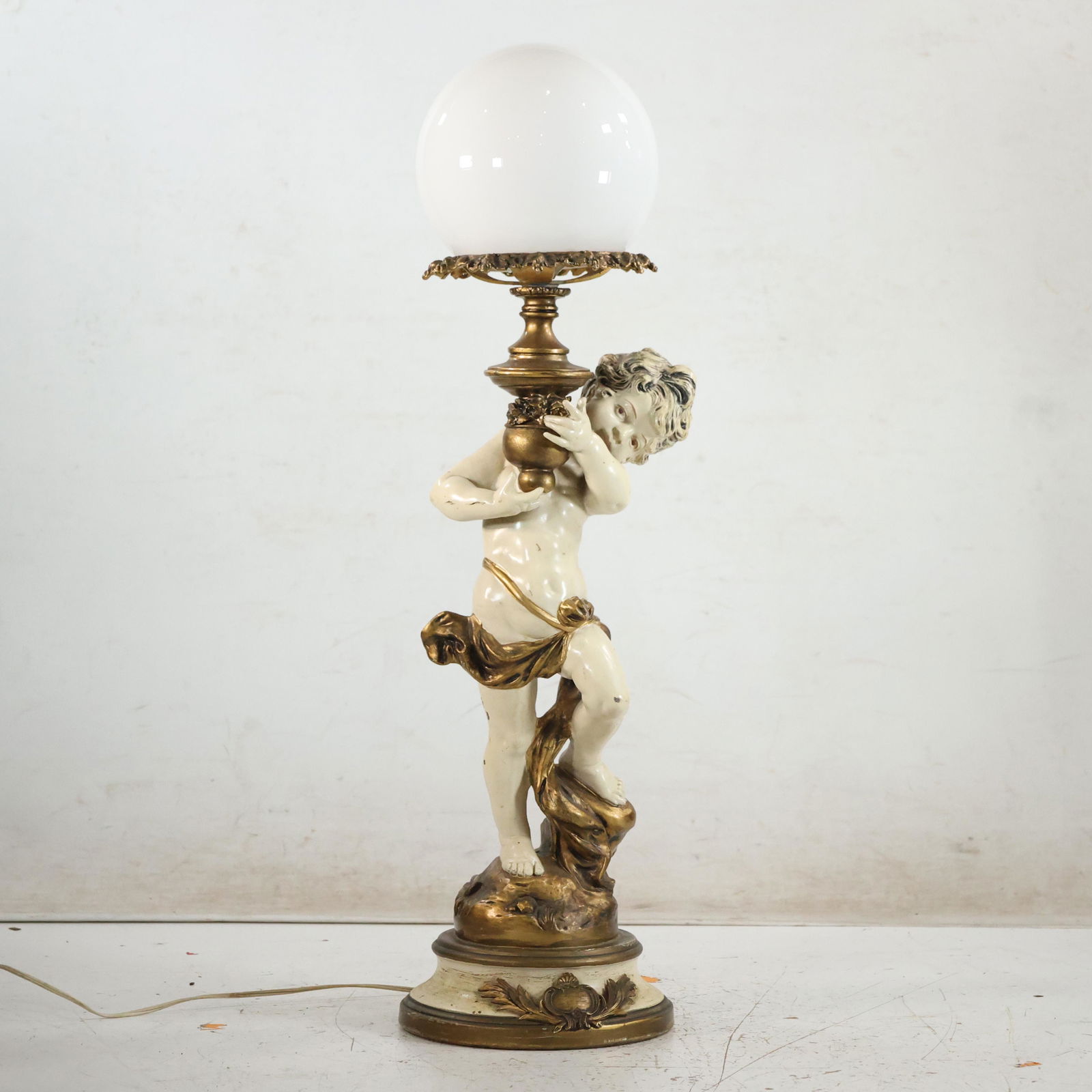 Cherub Figure Newel Post Lamp with White Ball Shade (1 of 20)