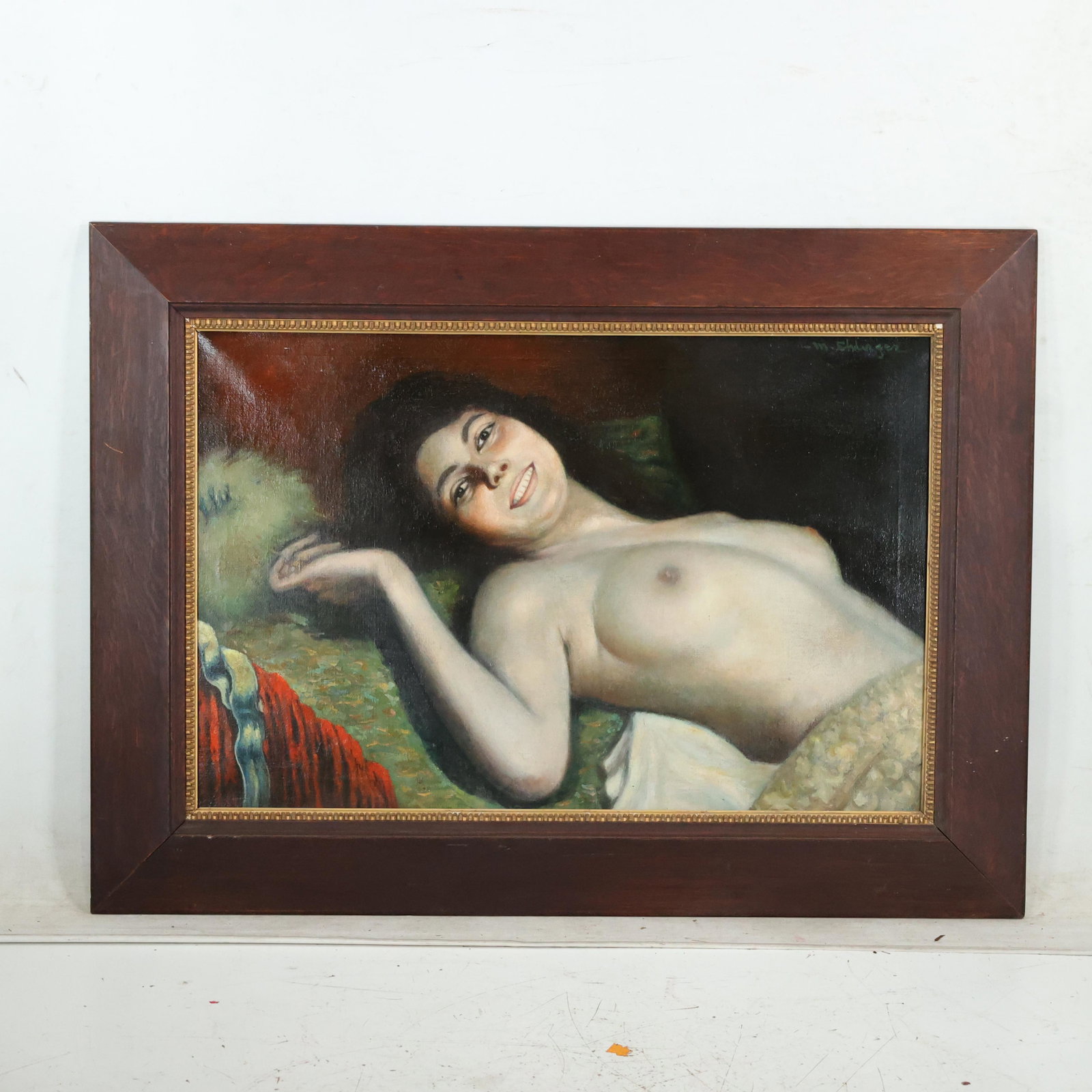 Maurice Ambrose Ehlinger; 20thC. French Oil Reclining Nude Signed: Maurice Ambrose Ehlinger; 20thC. French Oil Reclining Nude SignedMaurice Ambrose Ehlinger(1896-1981); 20thC. French Oil Reclining Nude Signed. Oil on canvas. Reclining Nude. Signed upper right M. Ehli