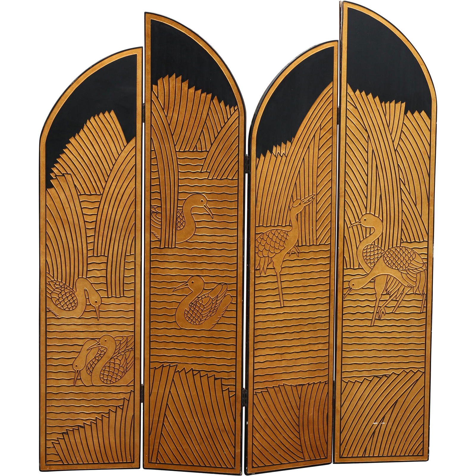 Art Deco - Asian 2-Sided Four Part Dressing Screen / Room Divider (1 of 19)