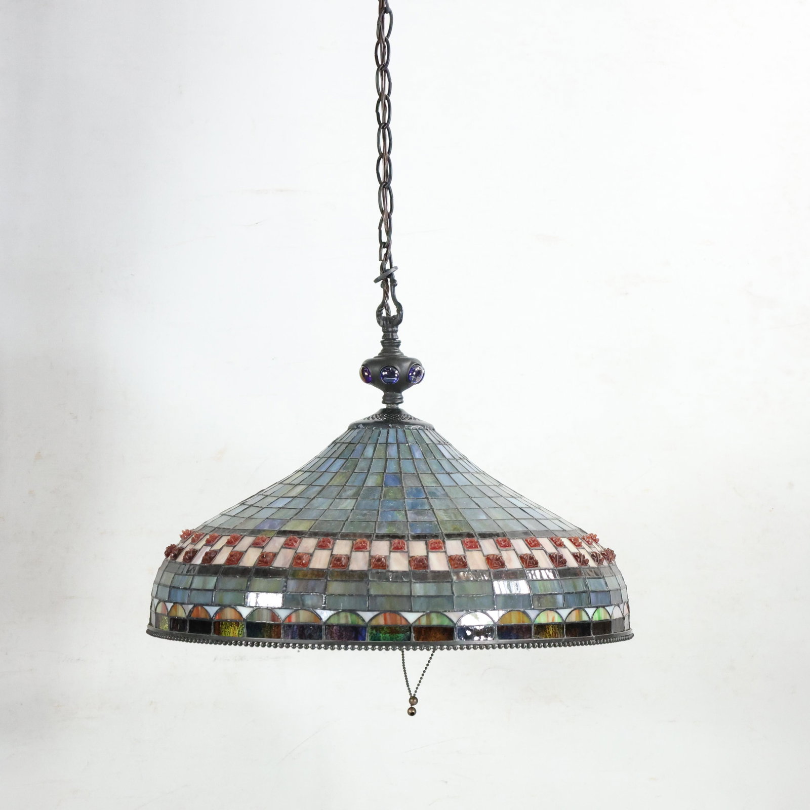 20th C. Leaded and Stain Glass Hanging Dome Fixture (1 of 16)