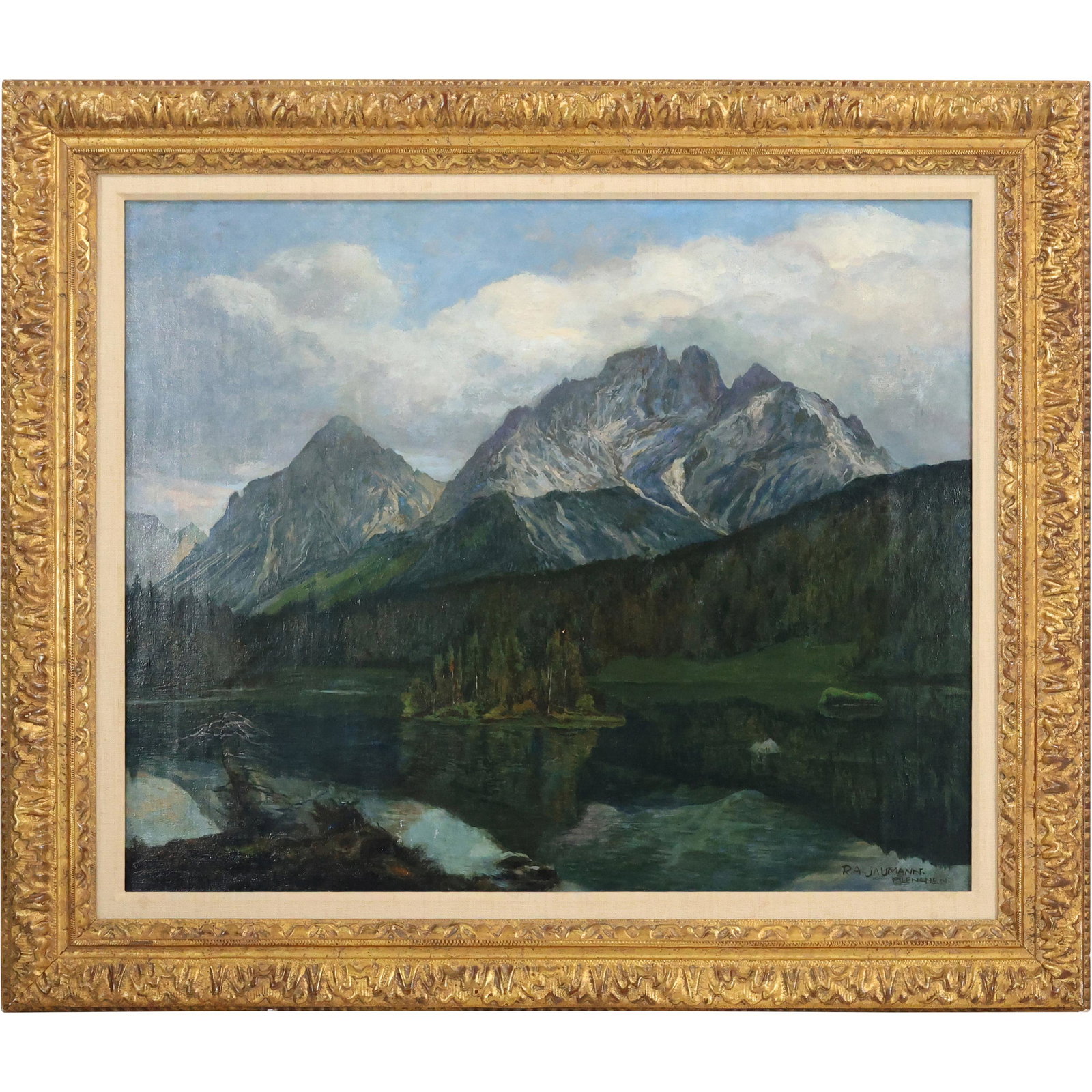 J A Jumann, Antique Mountainous Landscape Oil Painting on Canvas (1 of 15)