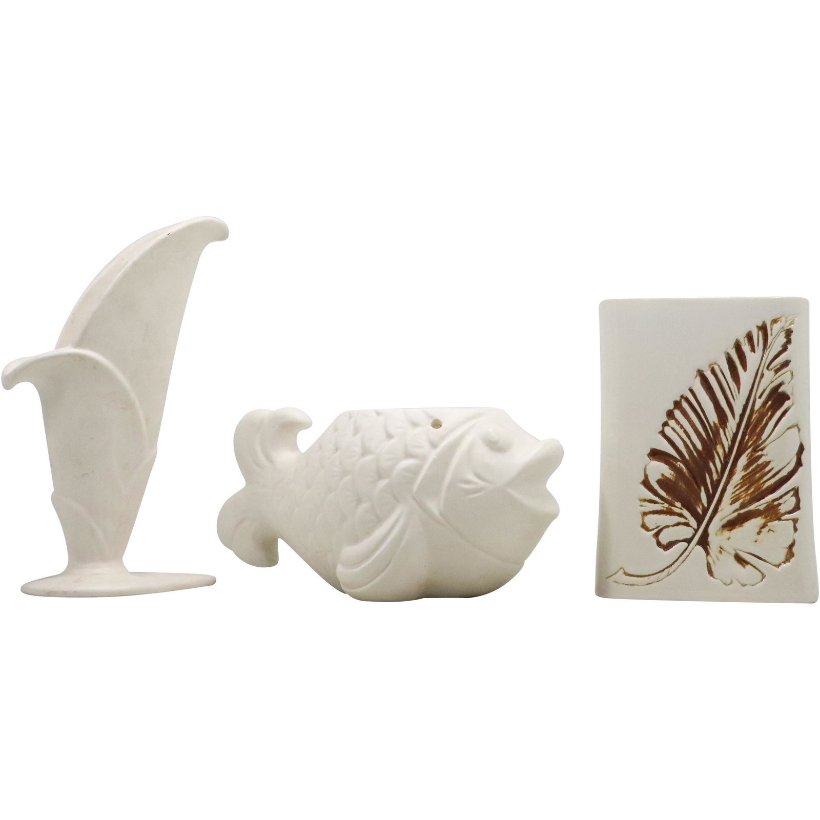 [3] Royal Haeger Assorted White Ceramic Vasaes including Fish Figure (1 of 15)