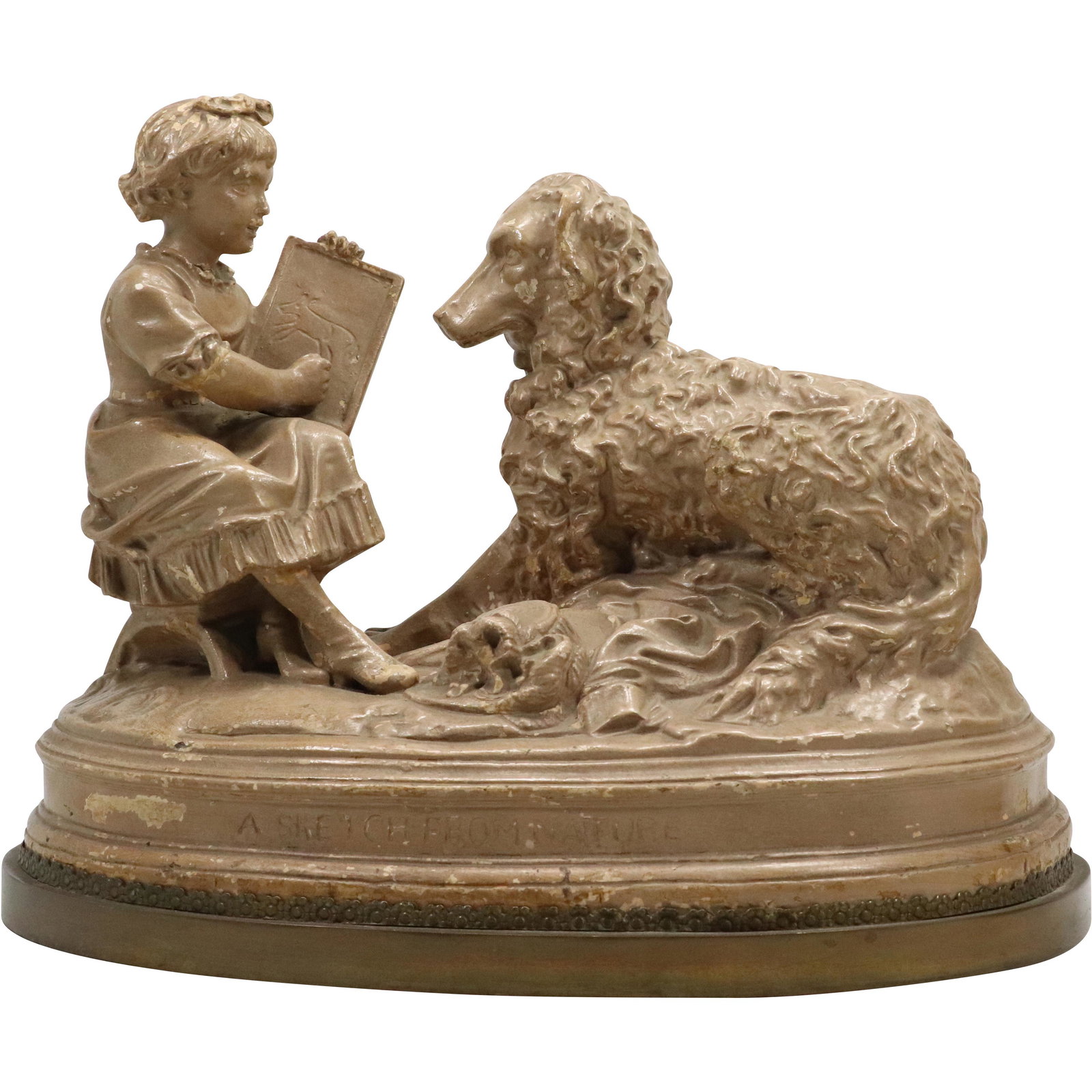 A Sketch From Nature 19th C. Statue Grouping Girl and Dog, Hard Plaster (1 of 12)