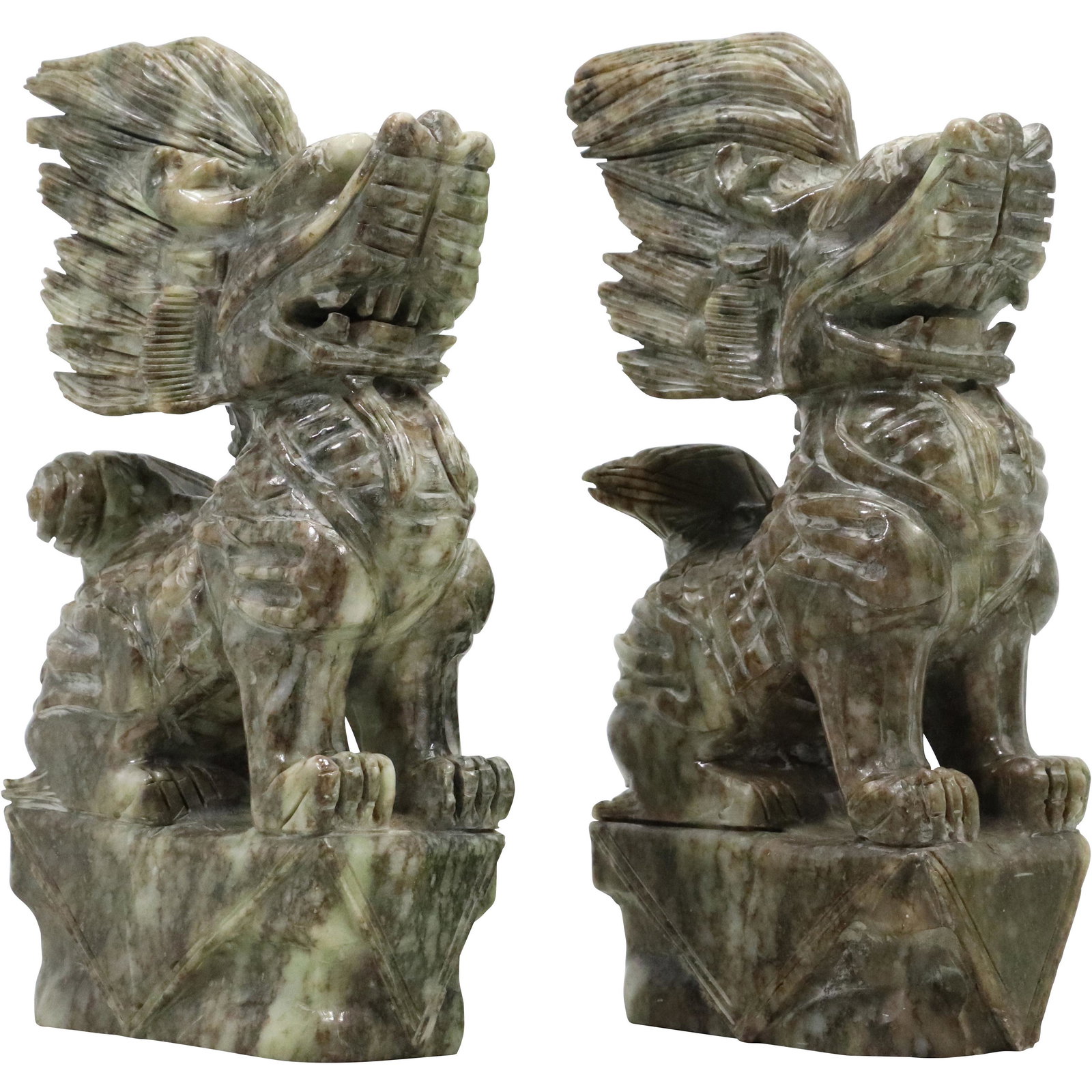 Carved Alabaster Buddhist Lions Bookends: Carved Alabaster Buddhist Lions Bookends size: 10h 5.5w