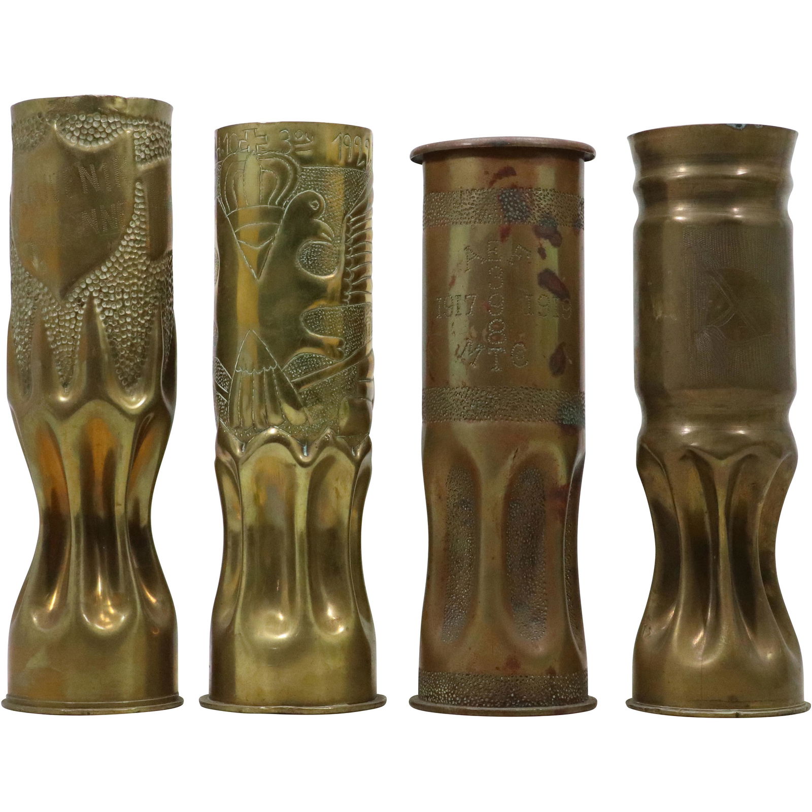 [4] Assorted Folk Art TRENCH ART Brass Casings Sculptured Vases (1 of 14)