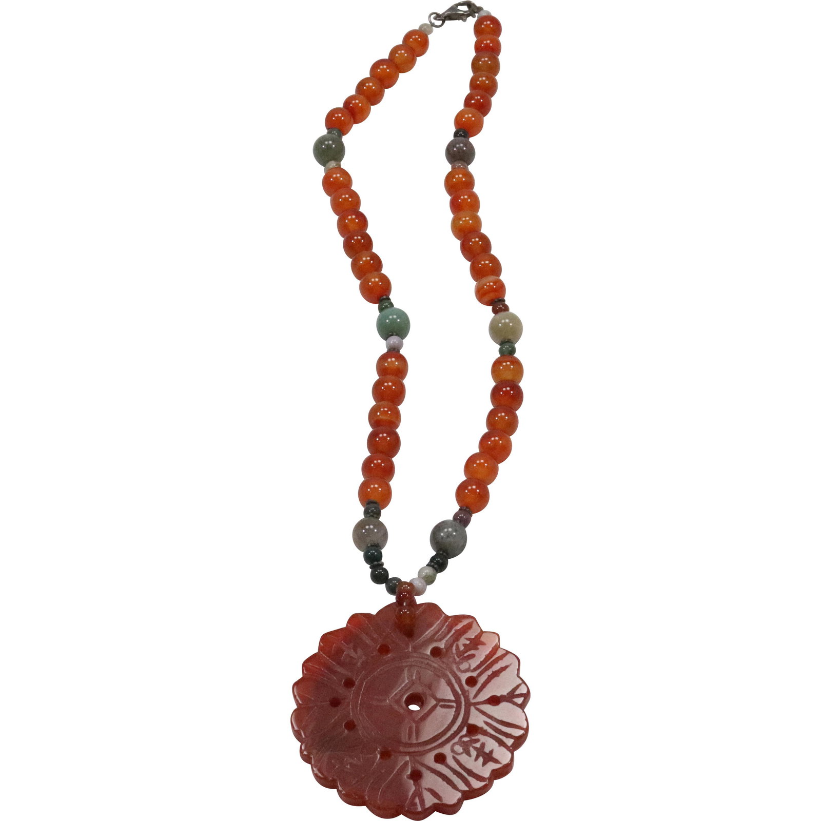 .925 Sterling Silver JADE Pendant Beaded Necklace 17 in. x 2 in. (1 of 6)