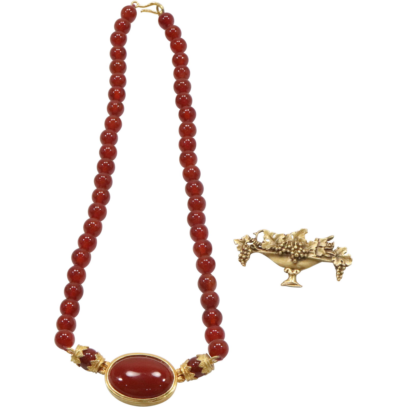 MMA Jasper Necklace 18 in. x 7/8 in. & MMA Bowl Fruit Pin 2 in. x 1 1/4 in. (1 of 10)