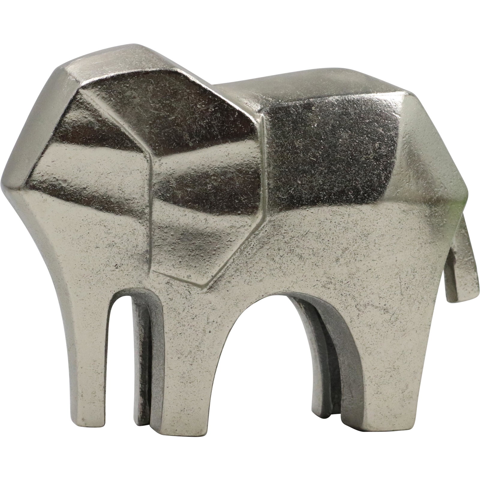 Cast Metal Cubism Elephant Figure Statue in Silver Patina Finish: Cast Metal Cubism Elephant Figure Statue in Silver Patina Finish. size: 6.5h 8.5w