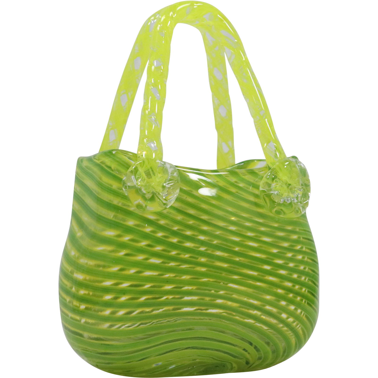 Murano Art Glass Green Hand Bag Purse Vase Sculpture: Murano Art Glass Green Hand Bag Purse Vase Sculpture. size: 7.5h 4.75w