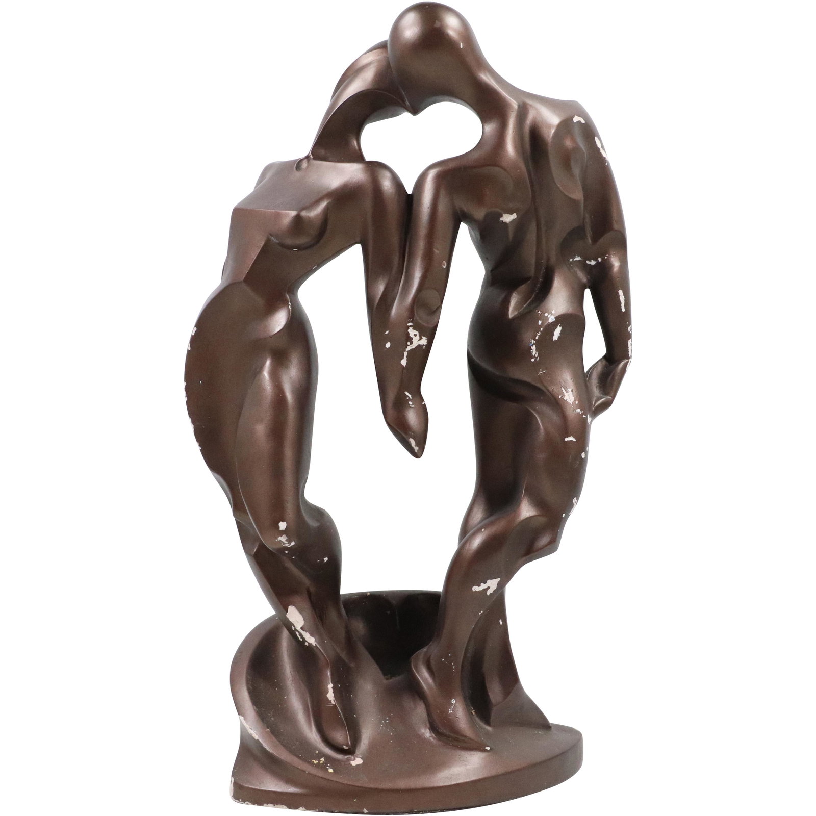Austin Prod. Cubism Embracing Lovers Statue Sculpture in Hard Plaster Composition: Austin Prod. Cubism Embracing Lovers Statue Sculpture in Hard Plaster Composition. size: 17.75h 10.5w
