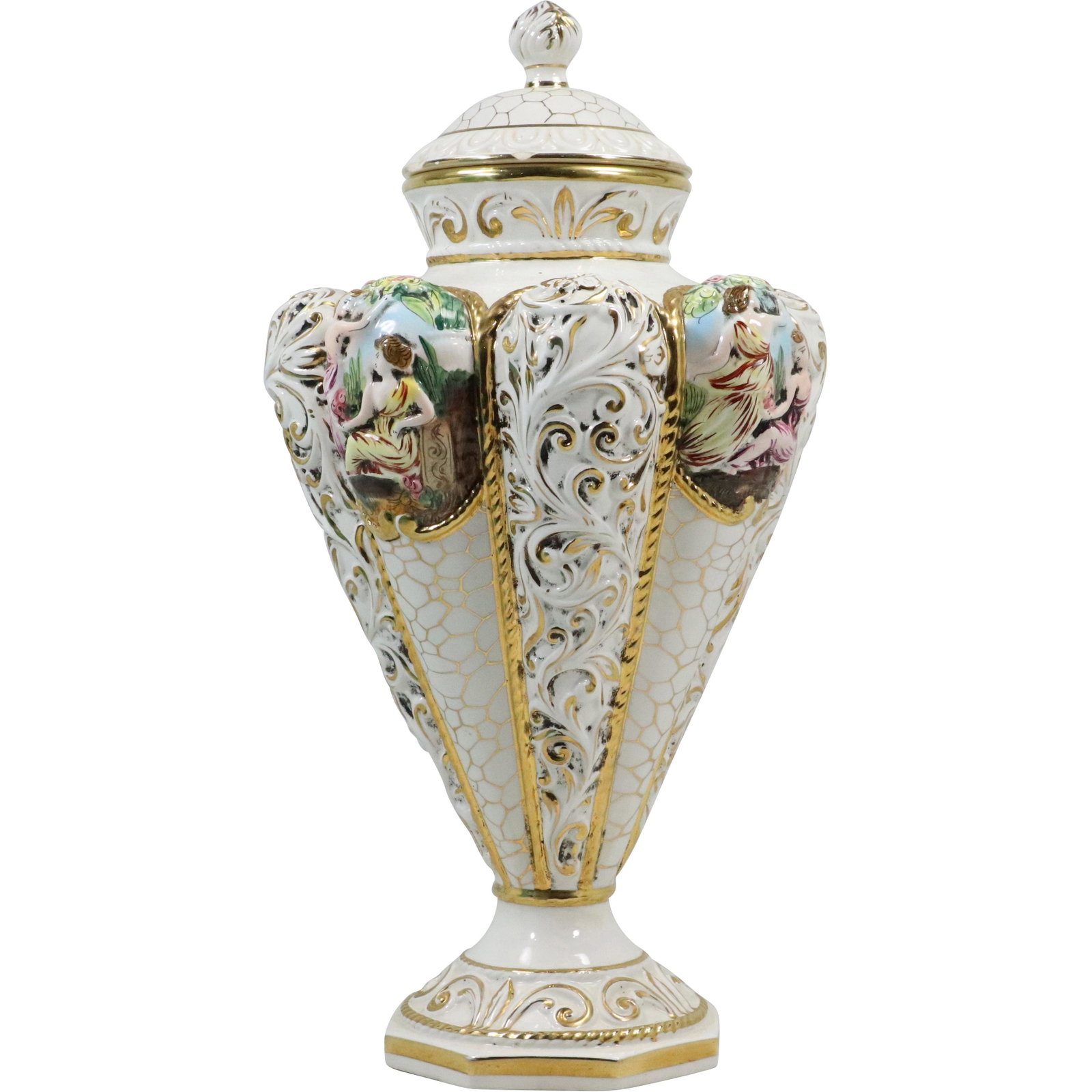 Capodimonte Italian Ceramic Covered Urn 19 inches Height: Capodimonte Italian Ceramic Covered Urn 19 inches Height size: 19h 10.5w