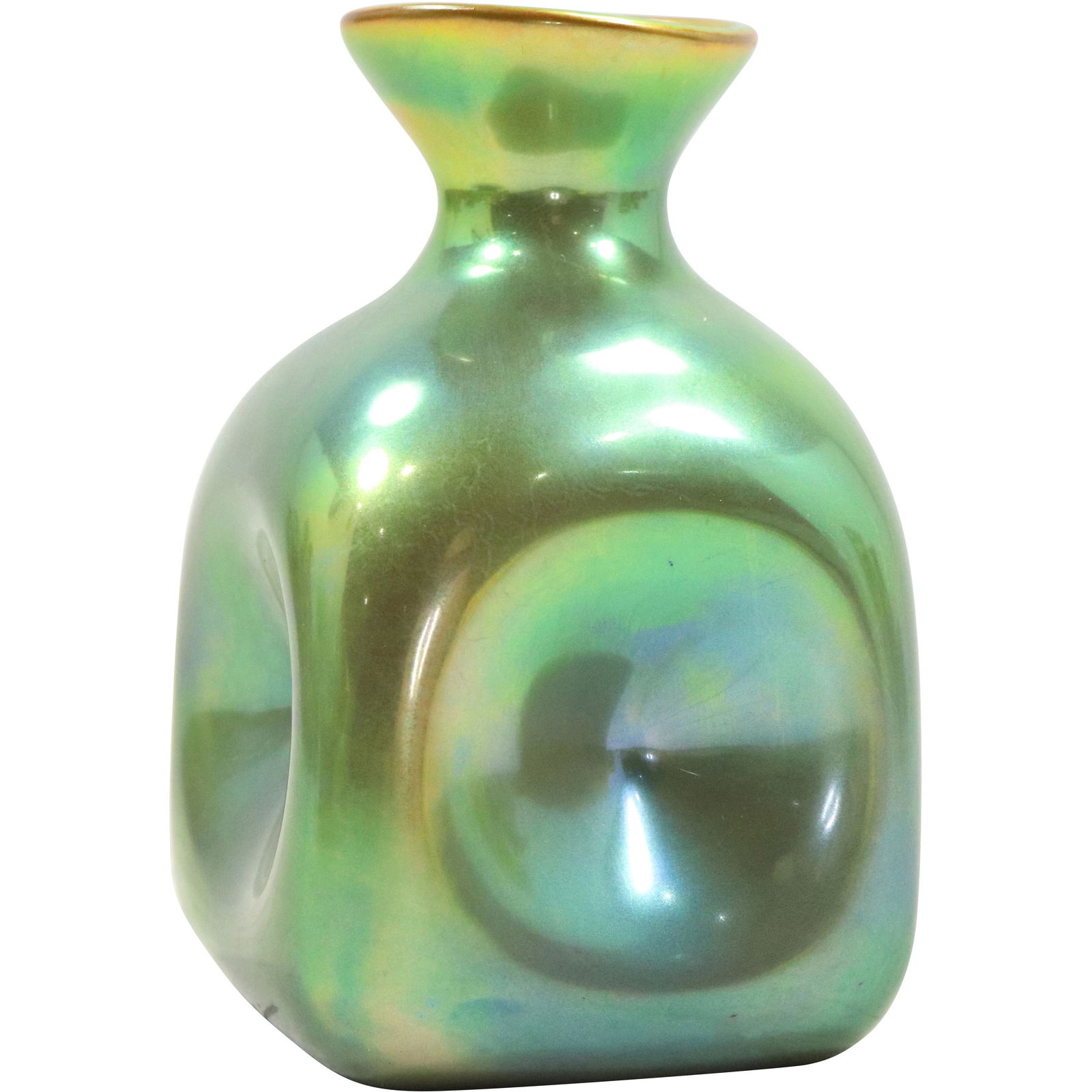Zsolnay Hungary Green Lustre Small Bottle Vase: Zsolnay Hungary Green Lustre Small Bottle Vase. size: 4h 2.75w