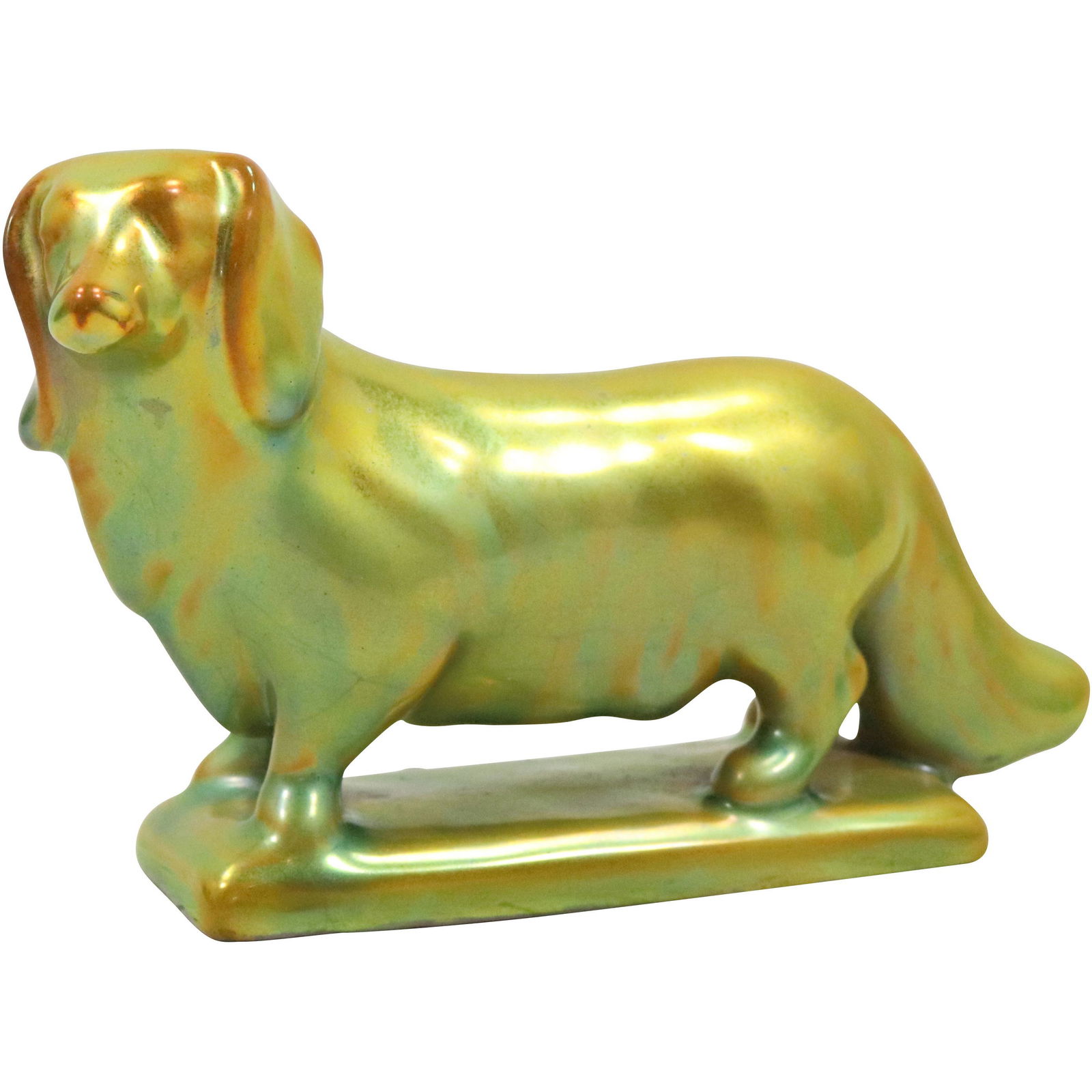 Zsolnay Hungary Green Lustre Porcelain DOG Figure Statue: Zsolnay Hungary Green Lustre Porcelain DOG Figure Statue. size: 3.25h 5.25w