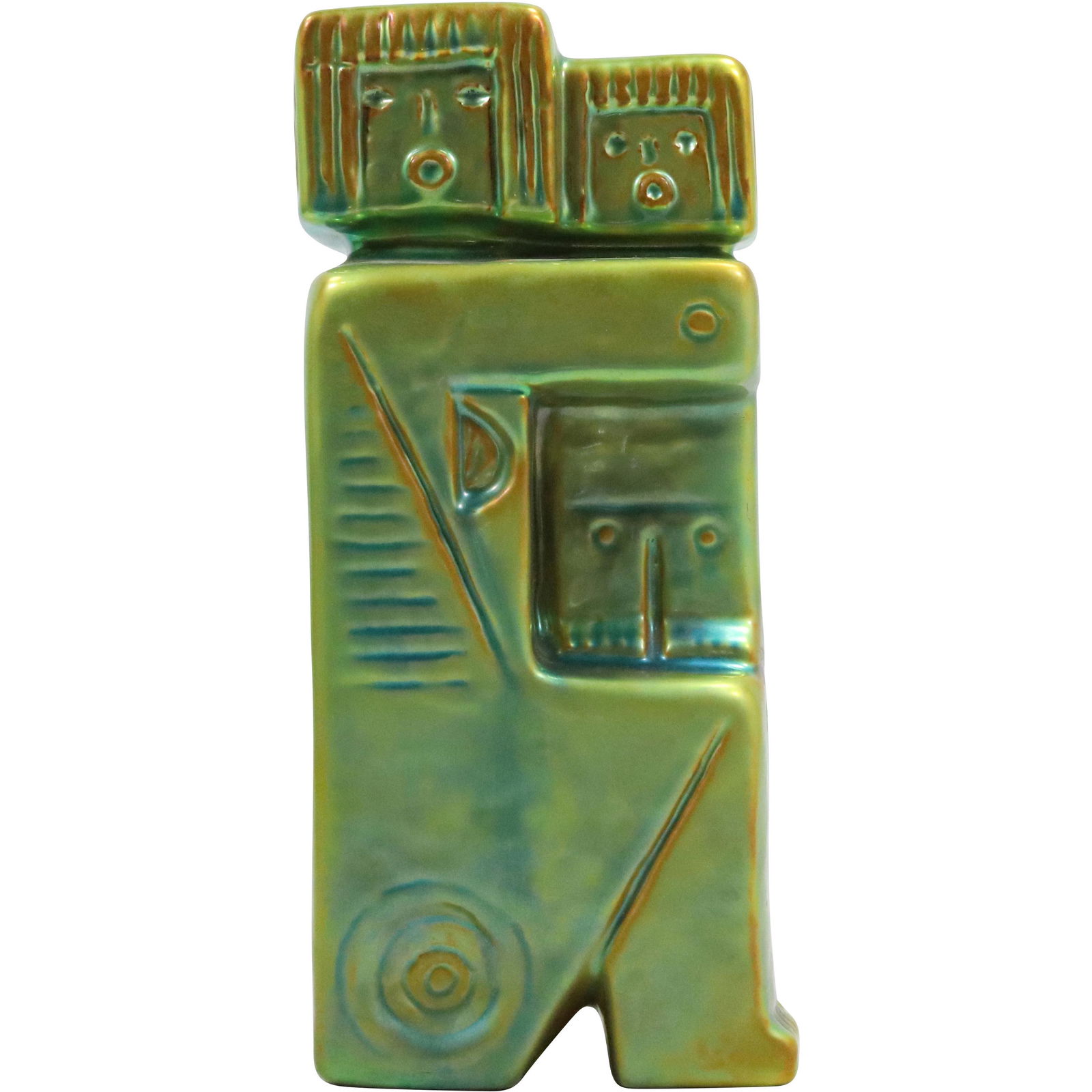 Zsolnay Hungary Green Lustre Porcelain Cubistic Figures Embracing: Zsolnay Hungary Green Lustre Porcelain Cubistic Figures Embracing size: 8.5h 3.75w