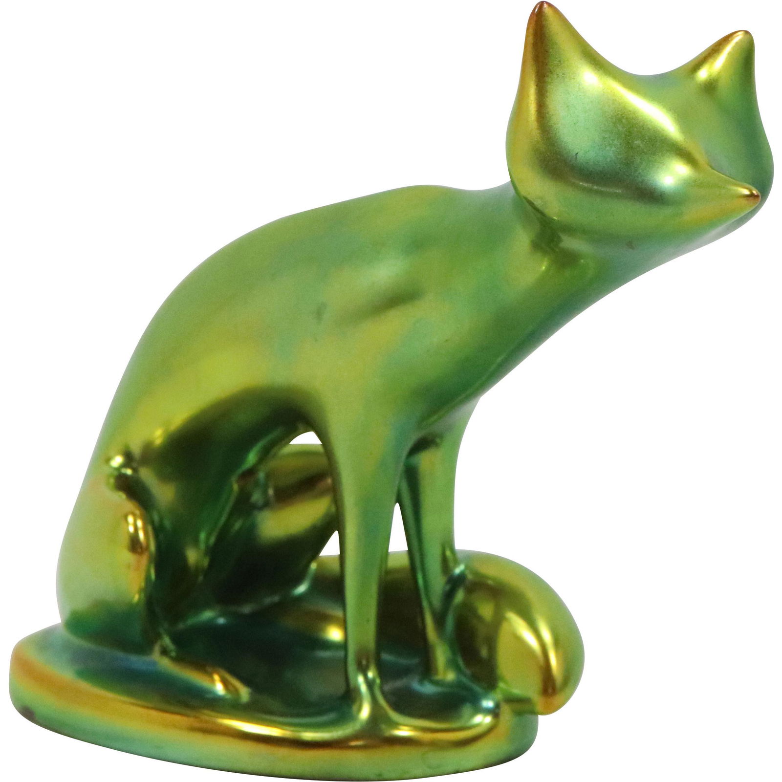 Zsolnay Hungary Green Lustre Porcelain FOX Figure Statue: Zsolnay Hungary Green Lustre Porcelain FOX Figure Statue size: 4.5h 6w