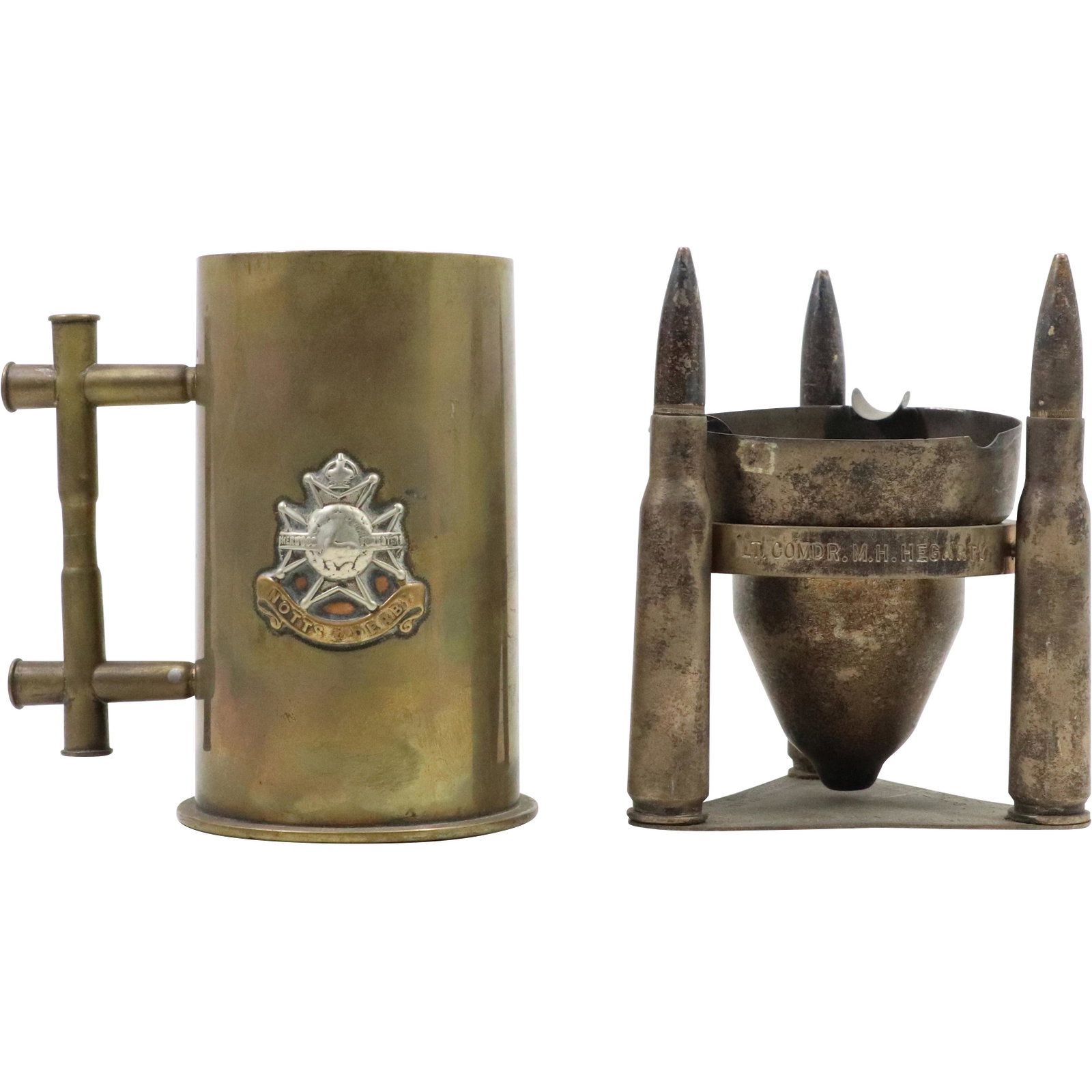 [2] American Folk Art TRENCH ART Brass Shell Casing Sculptures: [2] American Folk Art TRENCH ART Brass Shell Casing Sculptures. size: 5.5h 5.5w