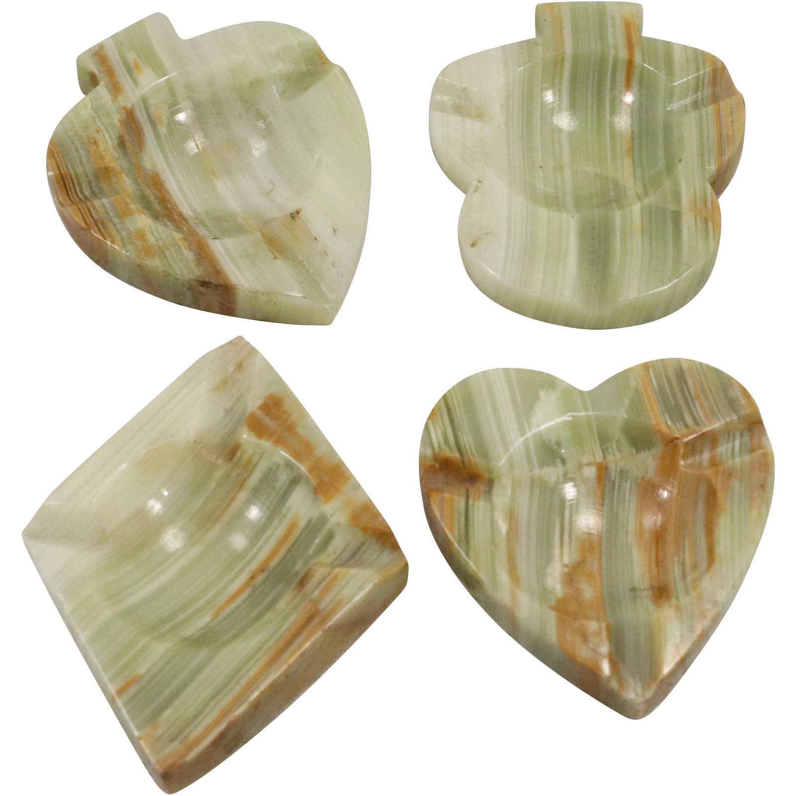 Set 4 Green ONYX Ashtray Card Players Set: Spade, Club, Diamond, Heart: Set 4 Green ONYX Ashtray Card Players Set: Spade, Club, Diamond, Heart. size: .75h 3 4w