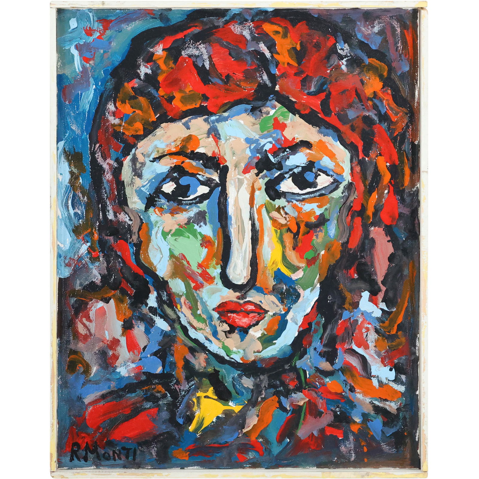 Rocco Monticolo, R Monti, Oil/c Painting Abstract Portrait of a Woman: Rocco Monticolo, R Monti, Oil/c Painting Abstract Portrait of a Woman. Oil on canvas, Signed, Well Listed American Artist. size: 18 x 14, 18.5 x 14.5 outside frame. ASKart: Rocco Monticolo is a popula