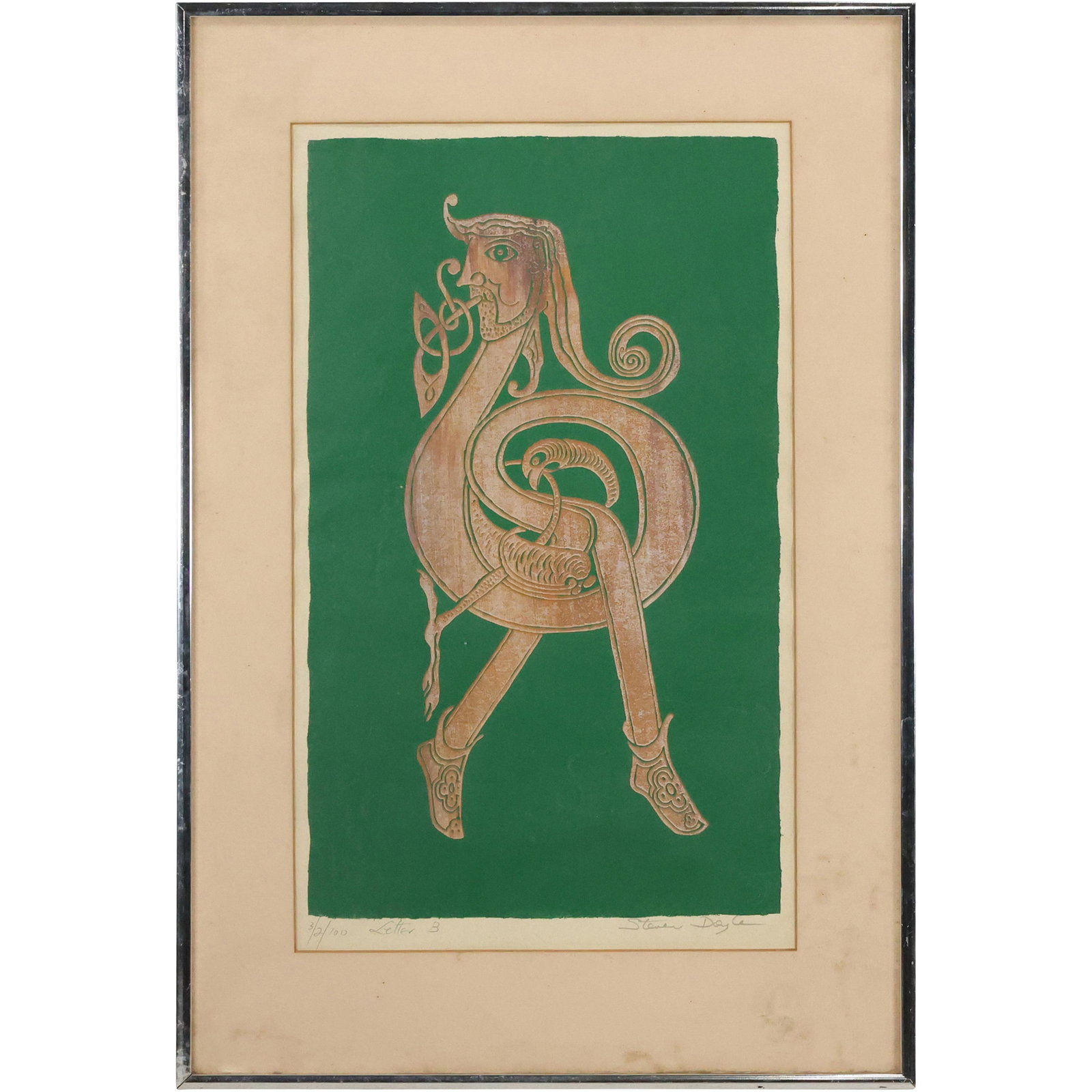 Steven Doyle, Lithograph Letter "B" 3/2/100 Renaissance Man: Steven Doyle, Lithograph Letter "B" 3/2/100 Renaissance Man. Pencil Signed, Framed. size: 18.5 x 11 matte, 24.25 x 16.25 outside frame