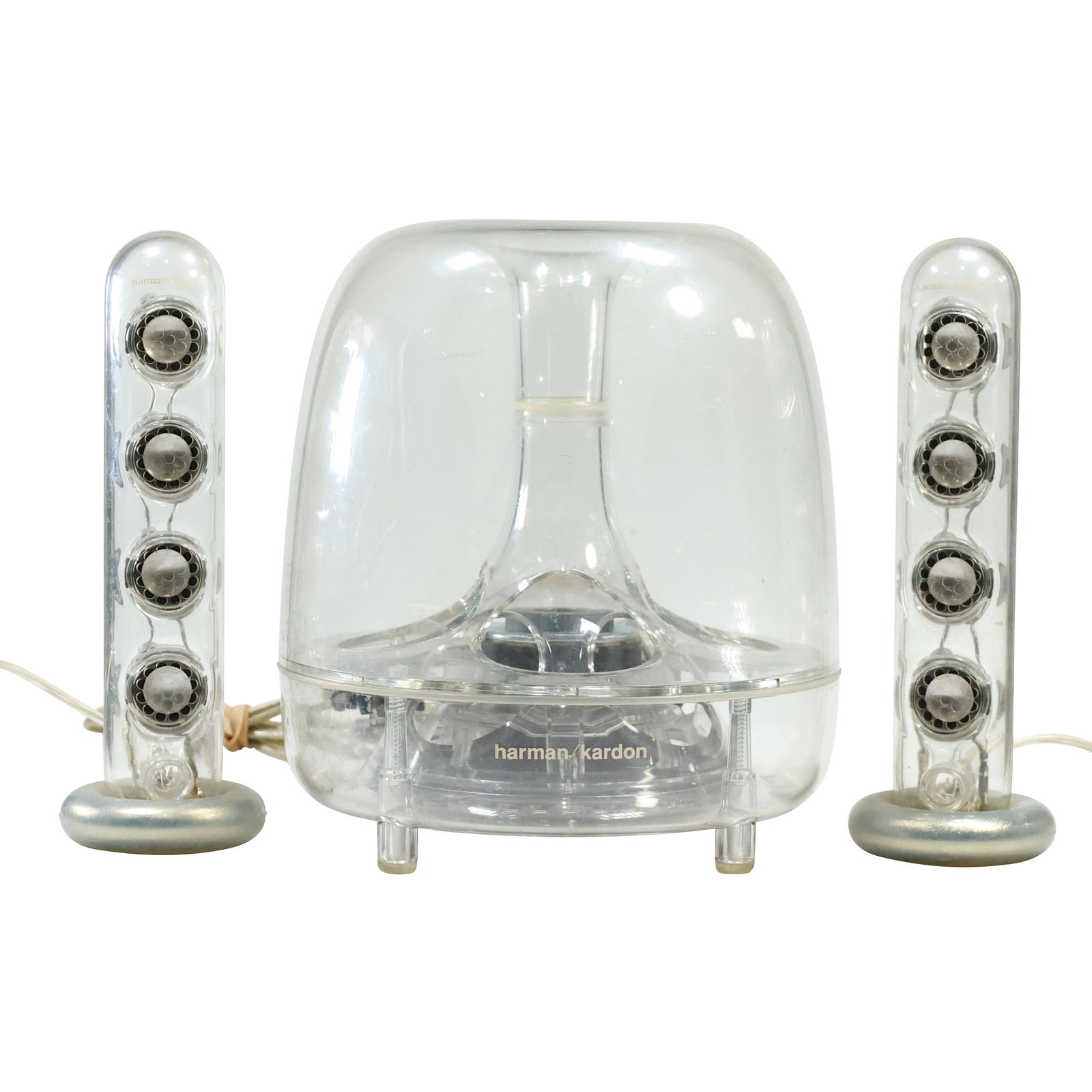 Harman Kardon Space Age Design Speaker System with Tower Soundsticks: Harman Kardon Space Age Design Speaker System with Tower Soundsticks, size: middle piece (10.25 x 8.5), 2x ends (10 x 3.5)