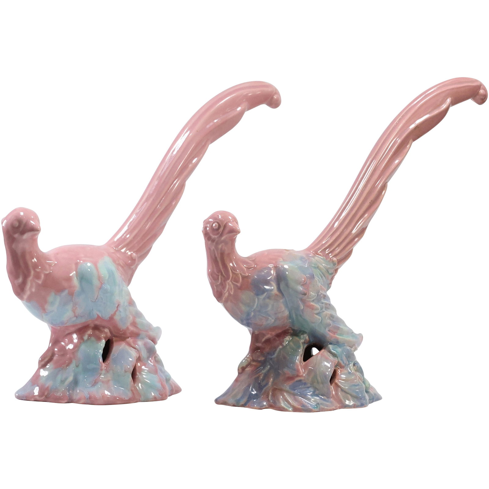 [4] Royal Haeger Pink Blue Ceramic PHEASANT BIRDS Figure Statues: [4] Royal Haeger Pink Blue Ceramic PHEASANT BIRDS Figure Statues size: 2x (11.75 x 13), 2x (7 x 15.5)