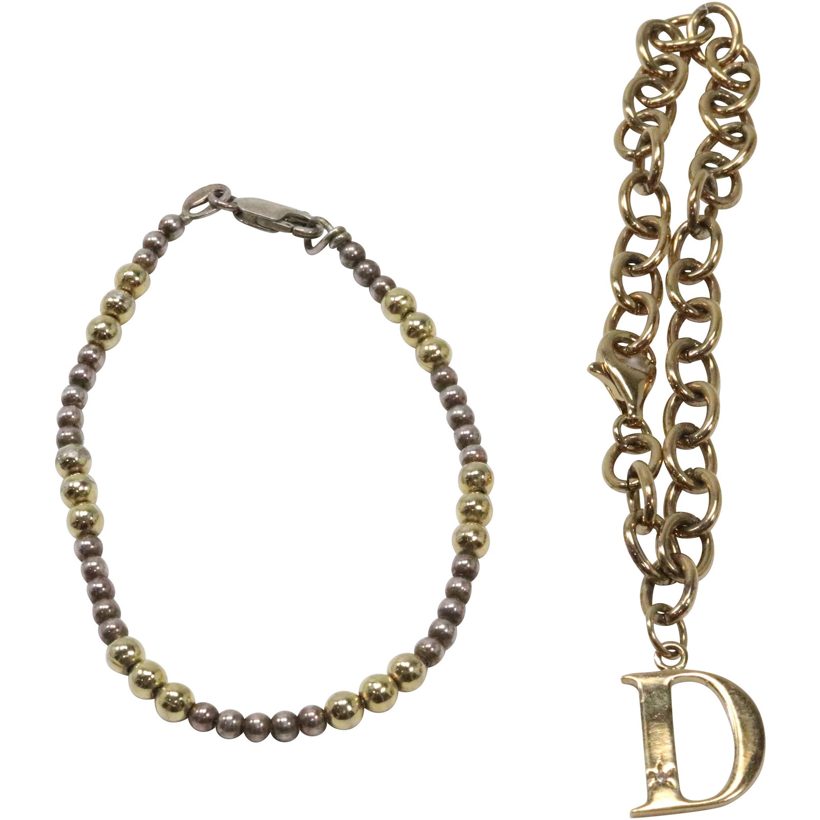.925 Sterling Silver "D" Bracelet and .925 Sterling Italy Ball Bead Bracelet: .925 Sterling Silver "D" Bracelet 7 in. x 1/4 in. and .925 Sterling Italy Ball Bead Bracelet 7 in. x 1/8 in.